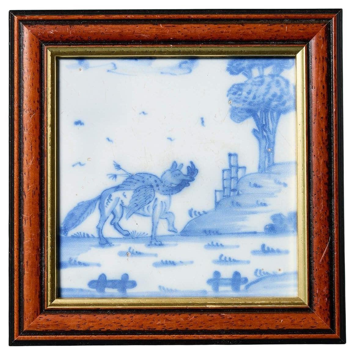 Antike Liverpool Delft Blau & Weiß Fuchs Fliese im Angebot