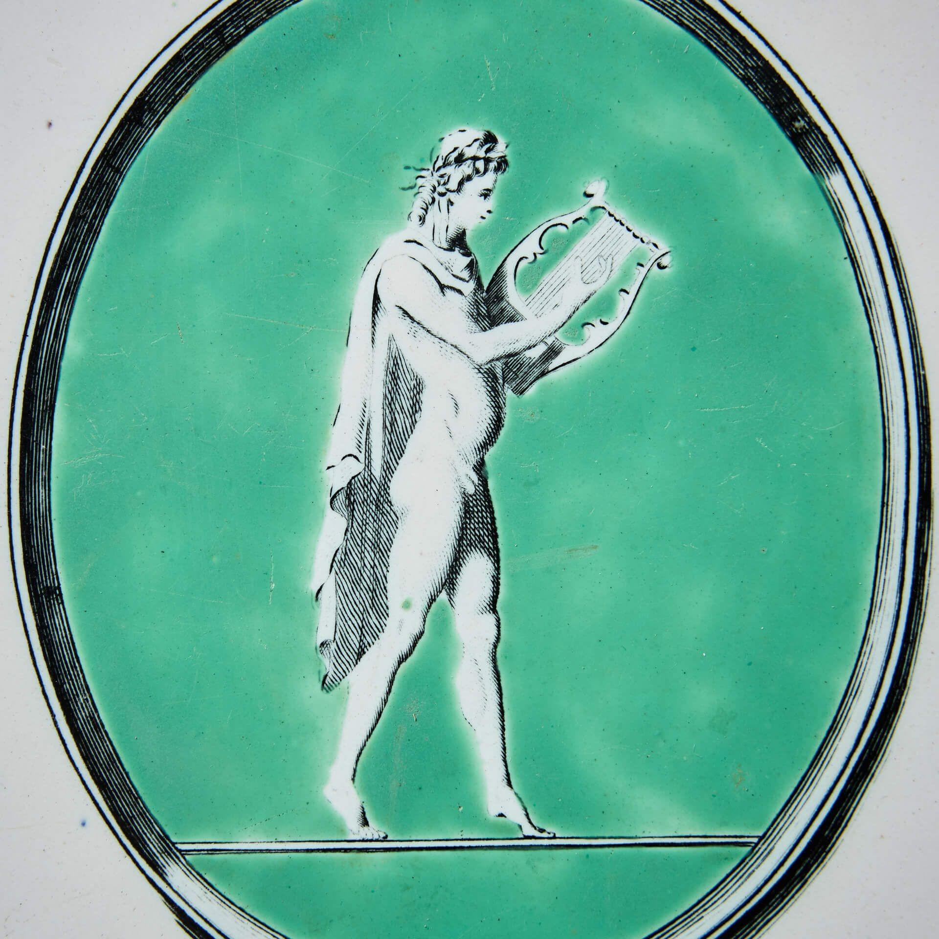 English Antique Liverpool Delft Tile with Neoclassical Figure For Sale