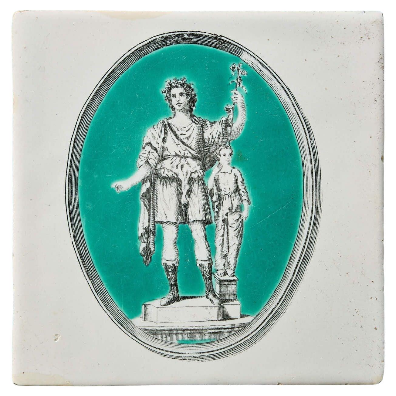 Antique Liverpool Delft Tile with Neoclassical Figure