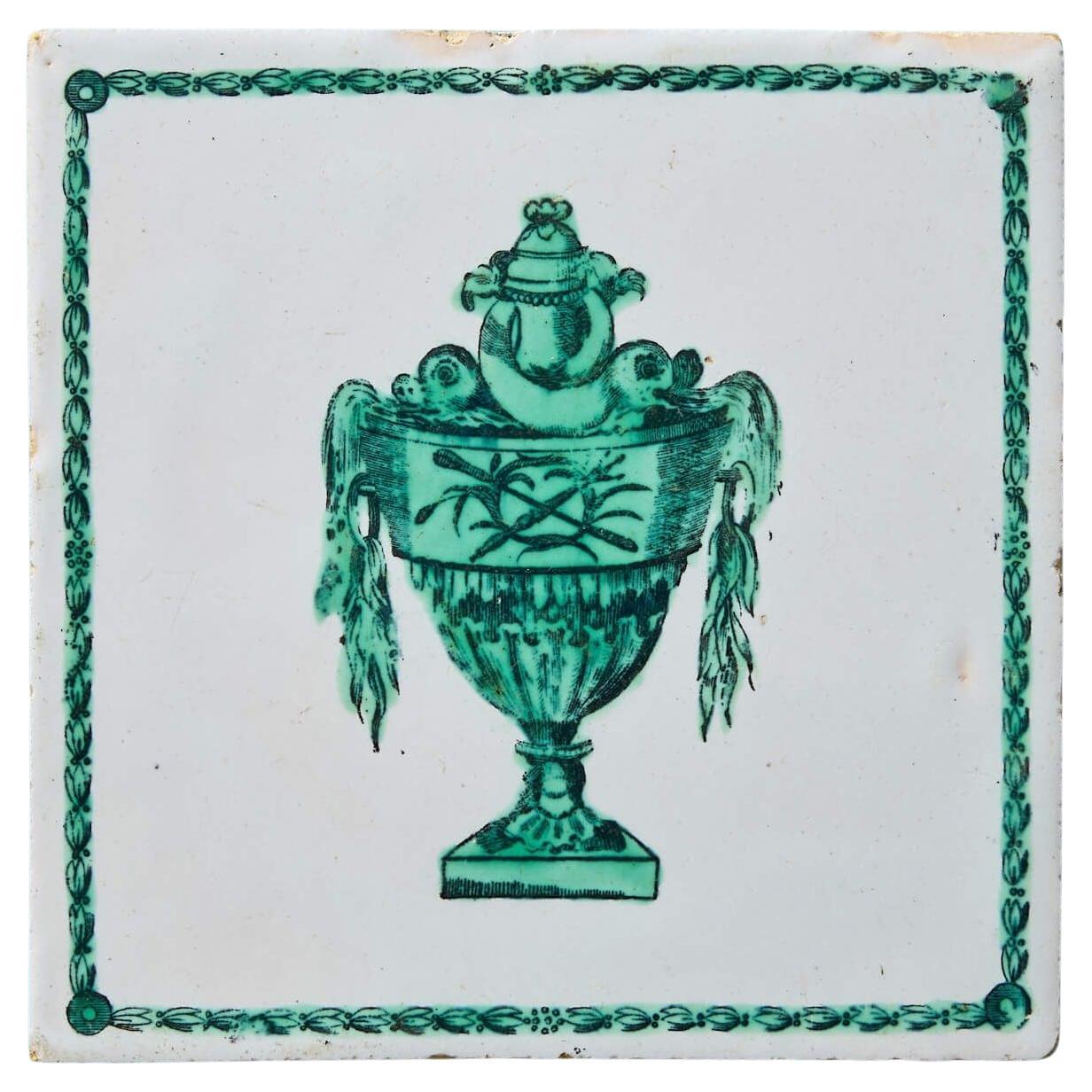 Antique Liverpool Delft Tile with Neoclassical Urn en venta