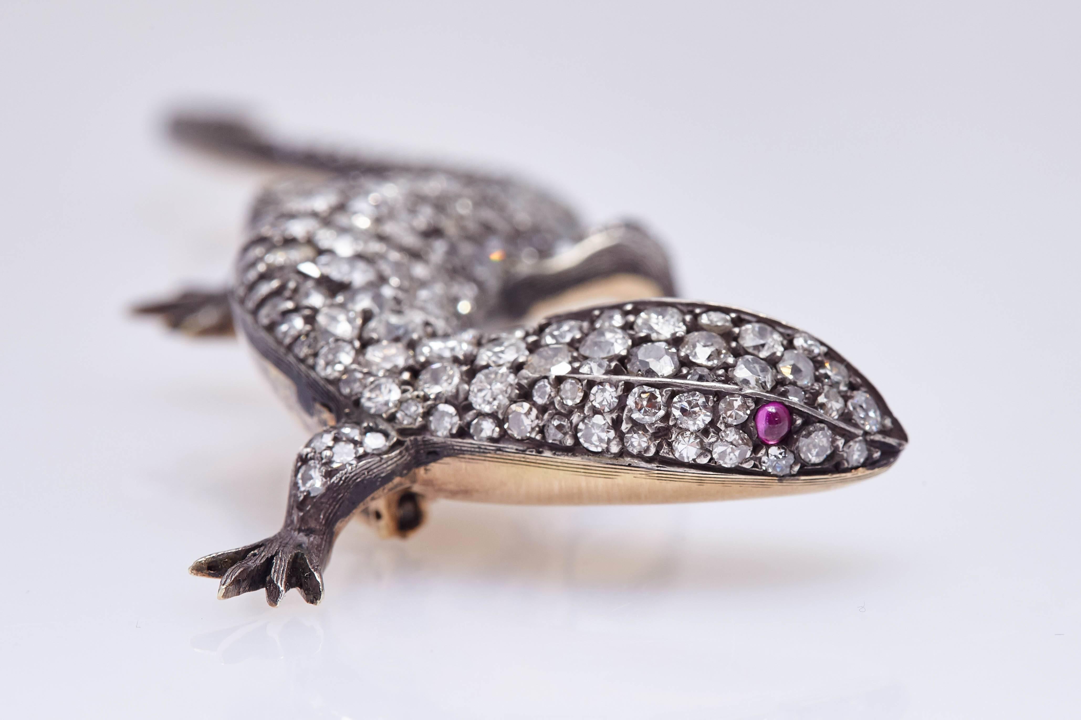 Antique Lizard Diamond Brooch 1