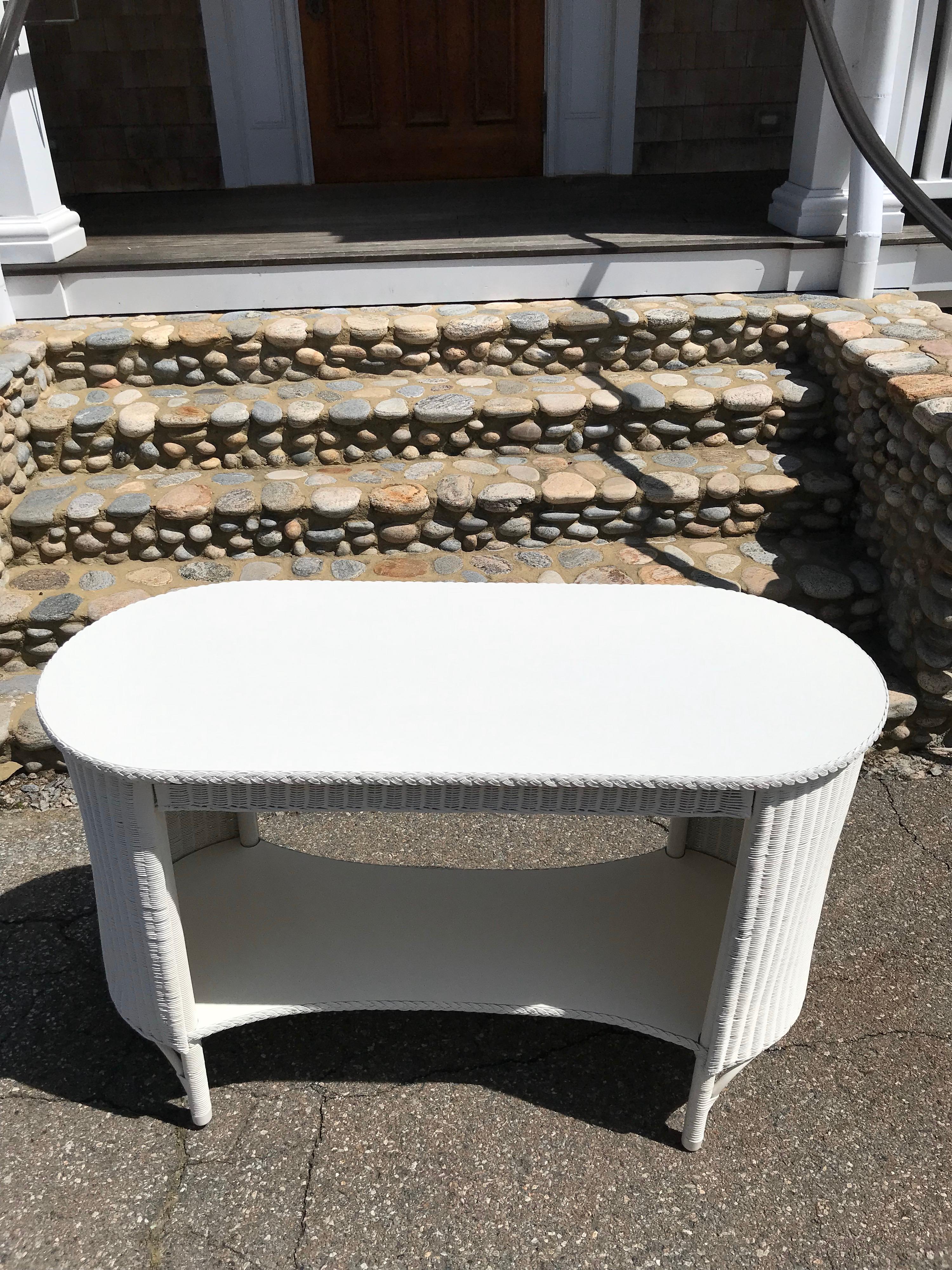 American Antique Lloyd Loom Sofa Table For Sale