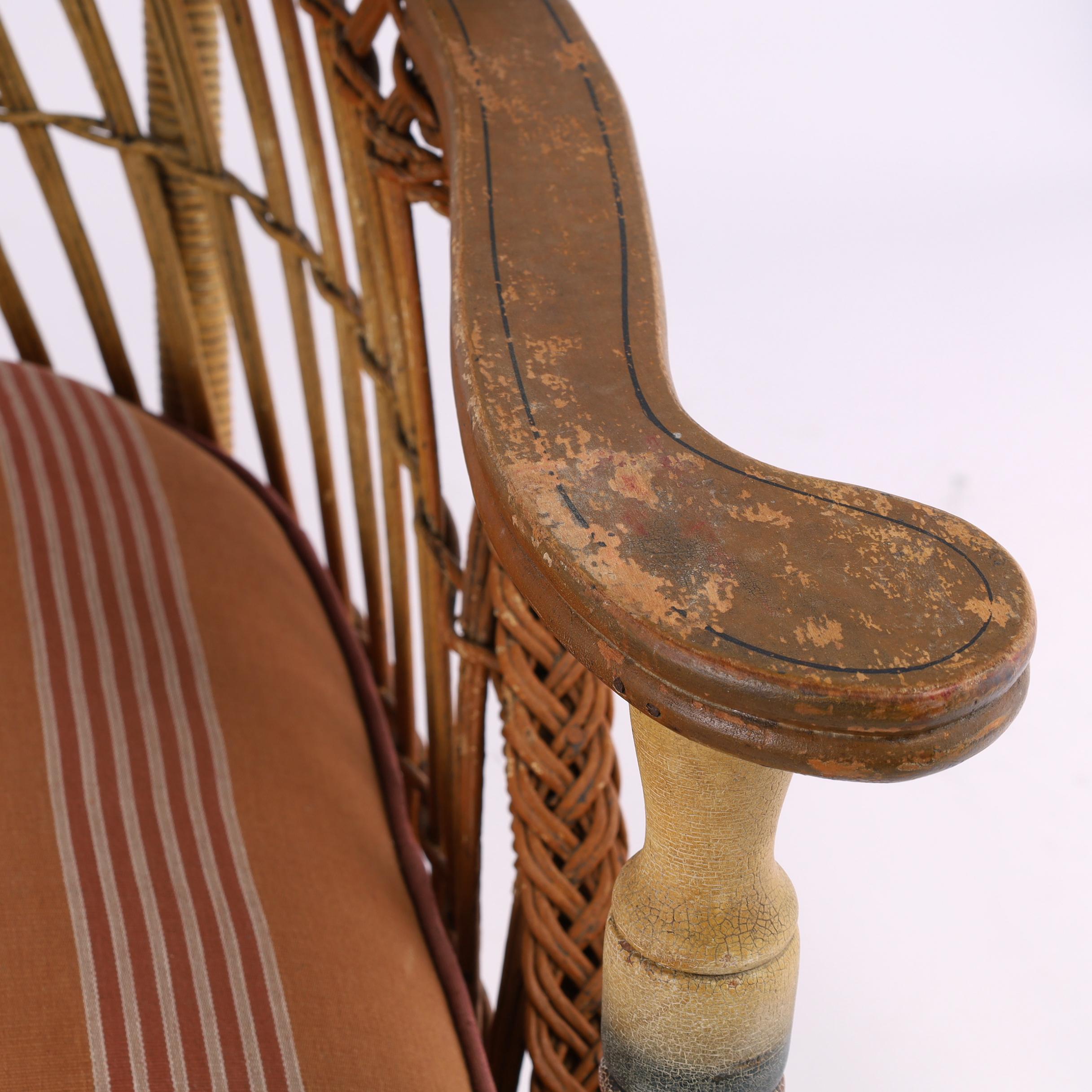 Antique Lloyd Loom Wicker Three Piece Art Deco Furniture Suite For Sale 6