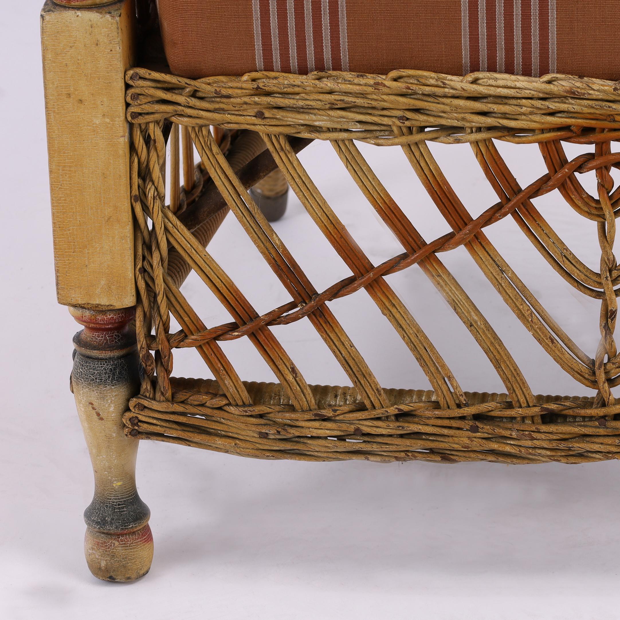 Antique Lloyd Loom Wicker Three Piece Art Deco Furniture Suite For Sale 7