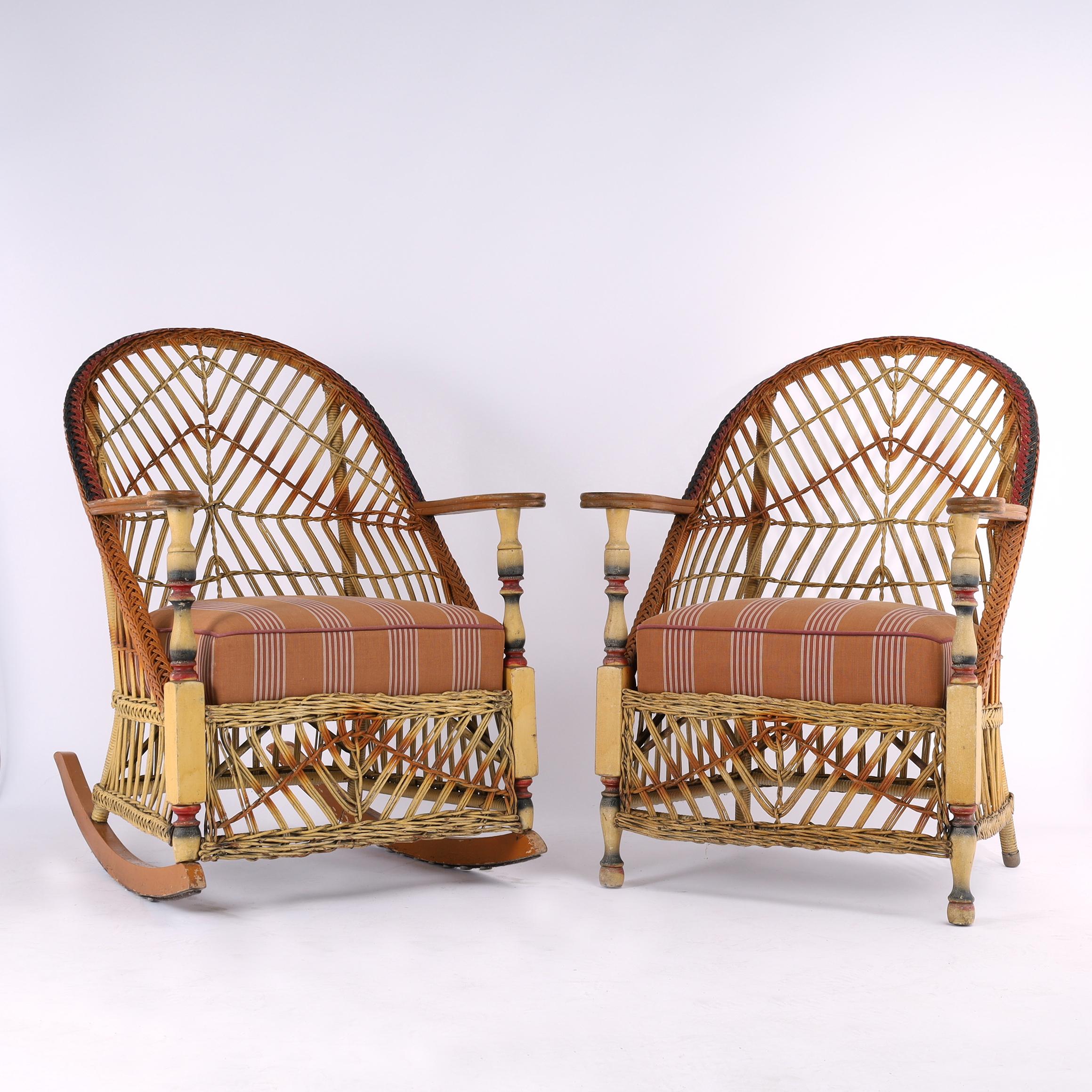 Antique Lloyd Loom Wicker Three Piece Art Deco Furniture Suite For Sale 10