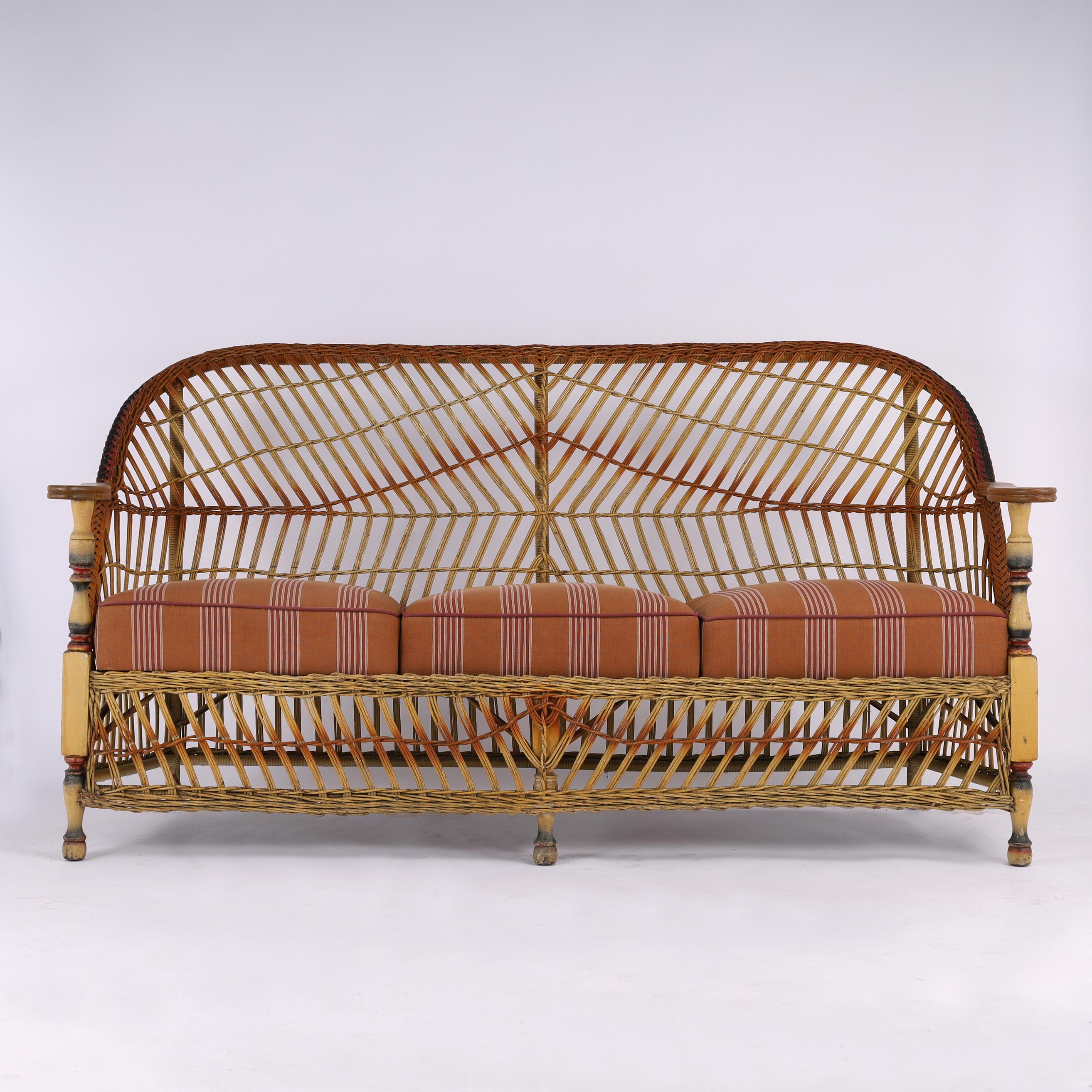 Antique Lloyd Loom Wicker Three Piece Art Deco Furniture Suite For Sale 11