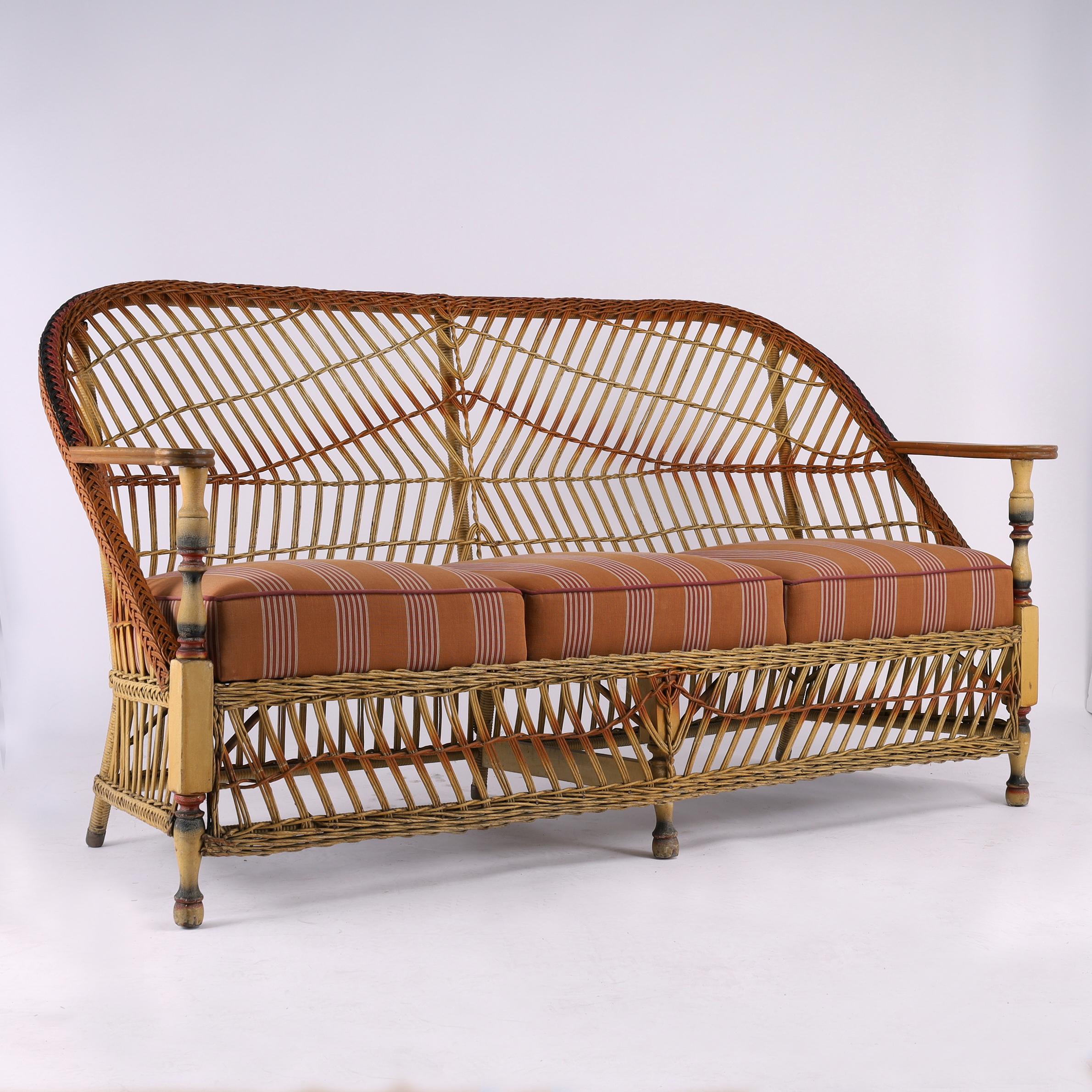 Antique Lloyd Loom Wicker Three Piece Art Deco Furniture Suite For Sale 12