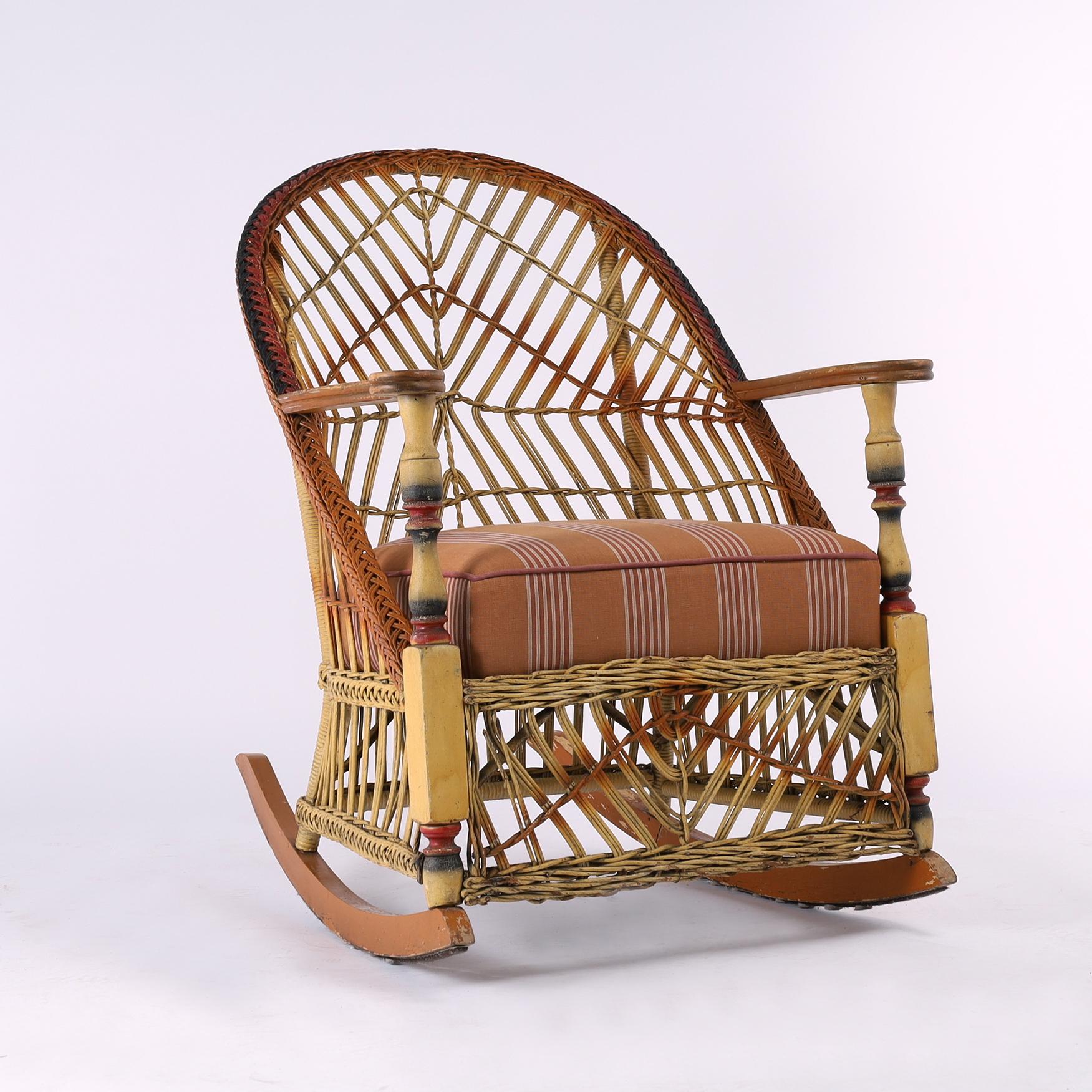 American Antique Lloyd Loom Wicker Three Piece Art Deco Furniture Suite For Sale