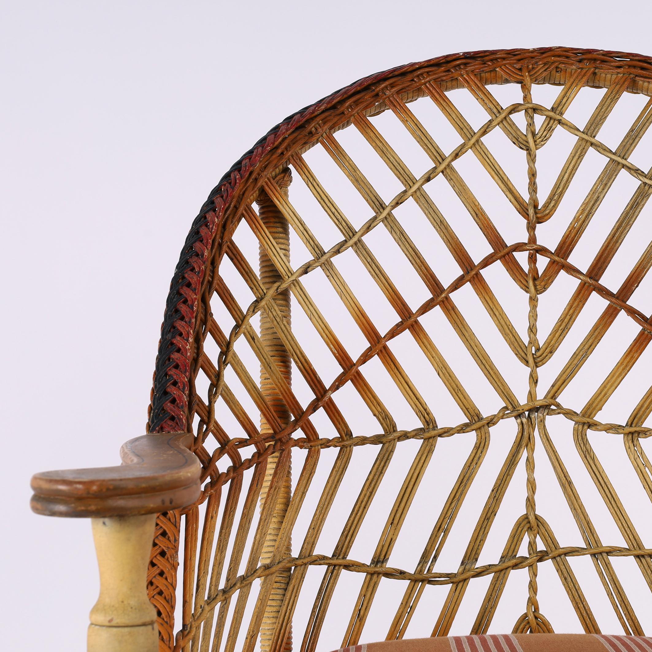 Antique Lloyd Loom Wicker Three Piece Art Deco Furniture Suite In Good Condition For Sale In Palm Beach, FL