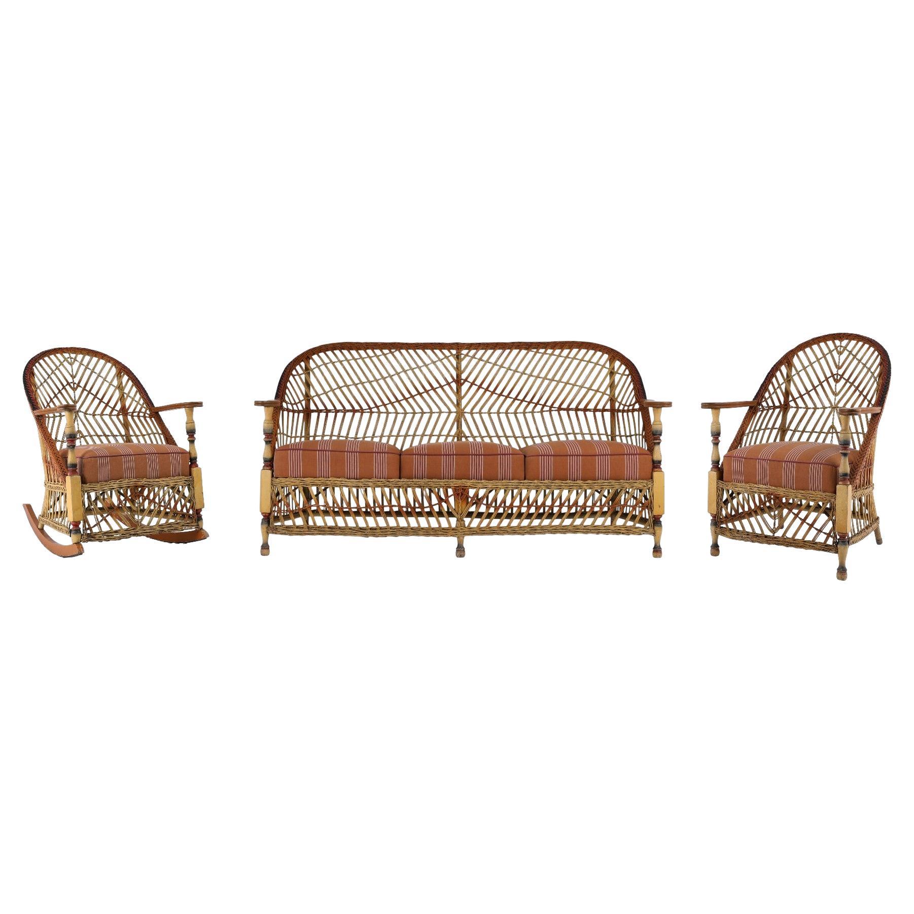 Set of Four Slip Seated Caned Back Armchairs Attributed to Maurice Dufrene Set of Four Slip Seated Caned Back Armchairs Attributed to Maurice Dufrene