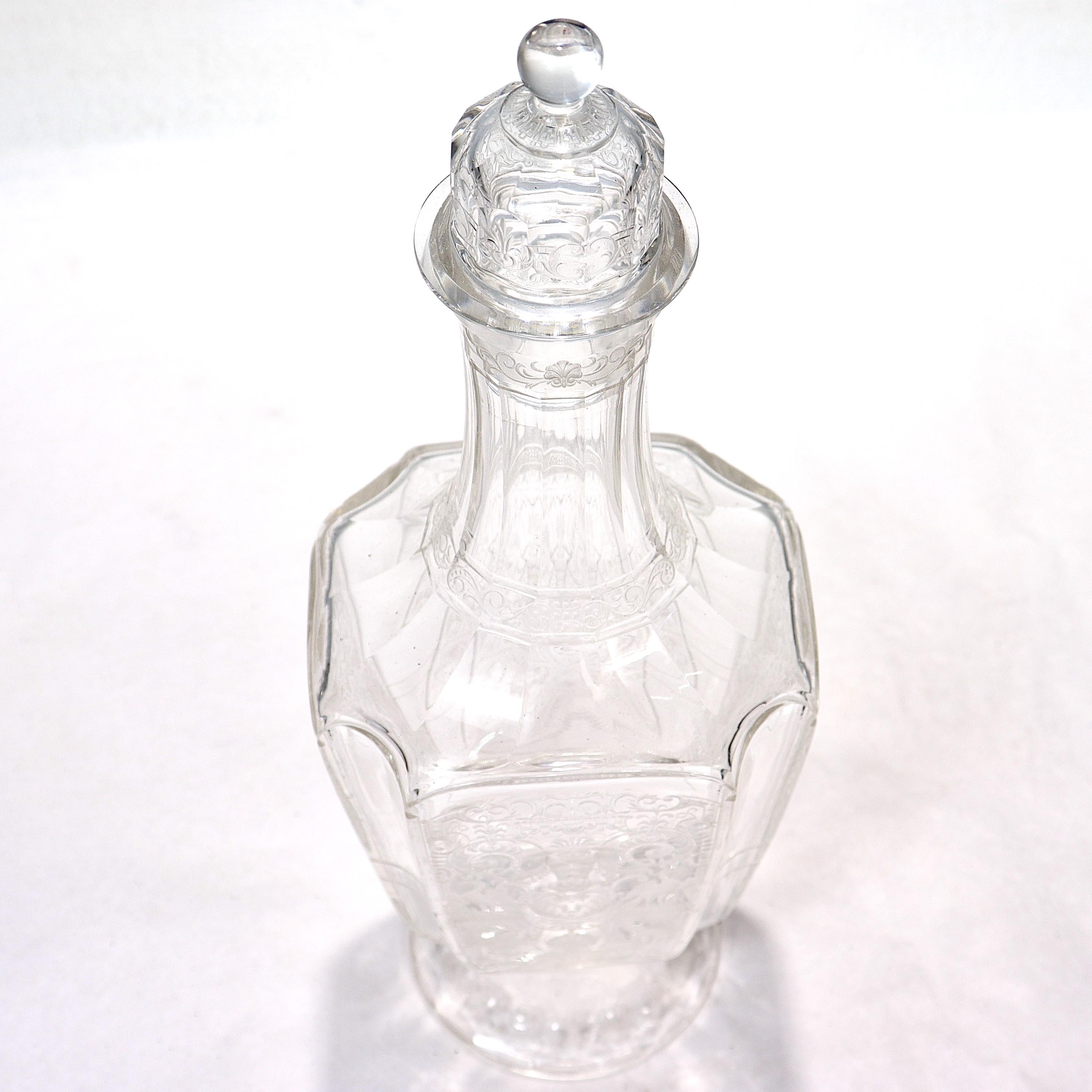 Antique Lobmeyr Austrian 'Rock Crystal' Etched & Engraved Cut Glass Decanter For Sale 2