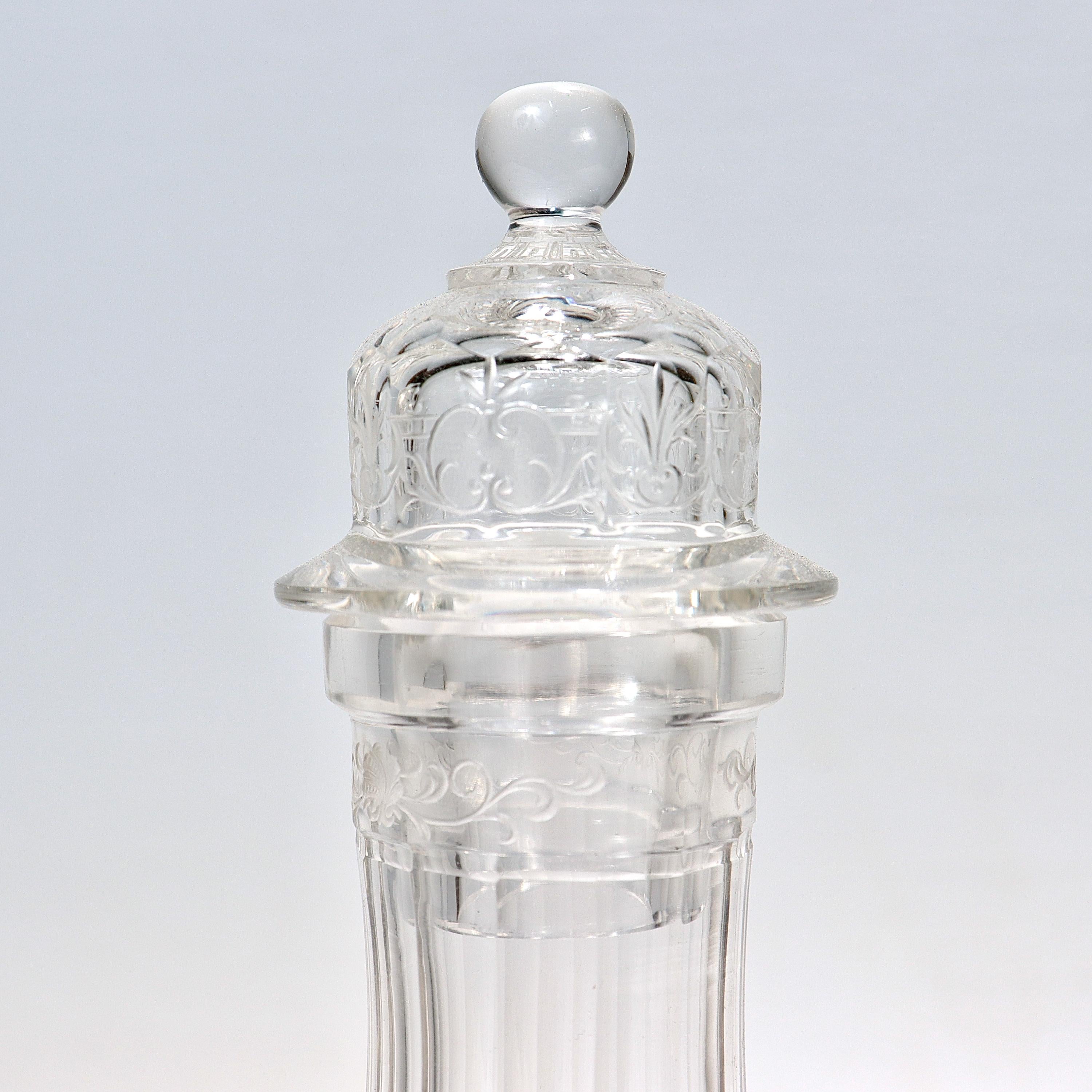 Antique Lobmeyr Austrian 'Rock Crystal' Etched & Engraved Cut Glass Decanter For Sale 5