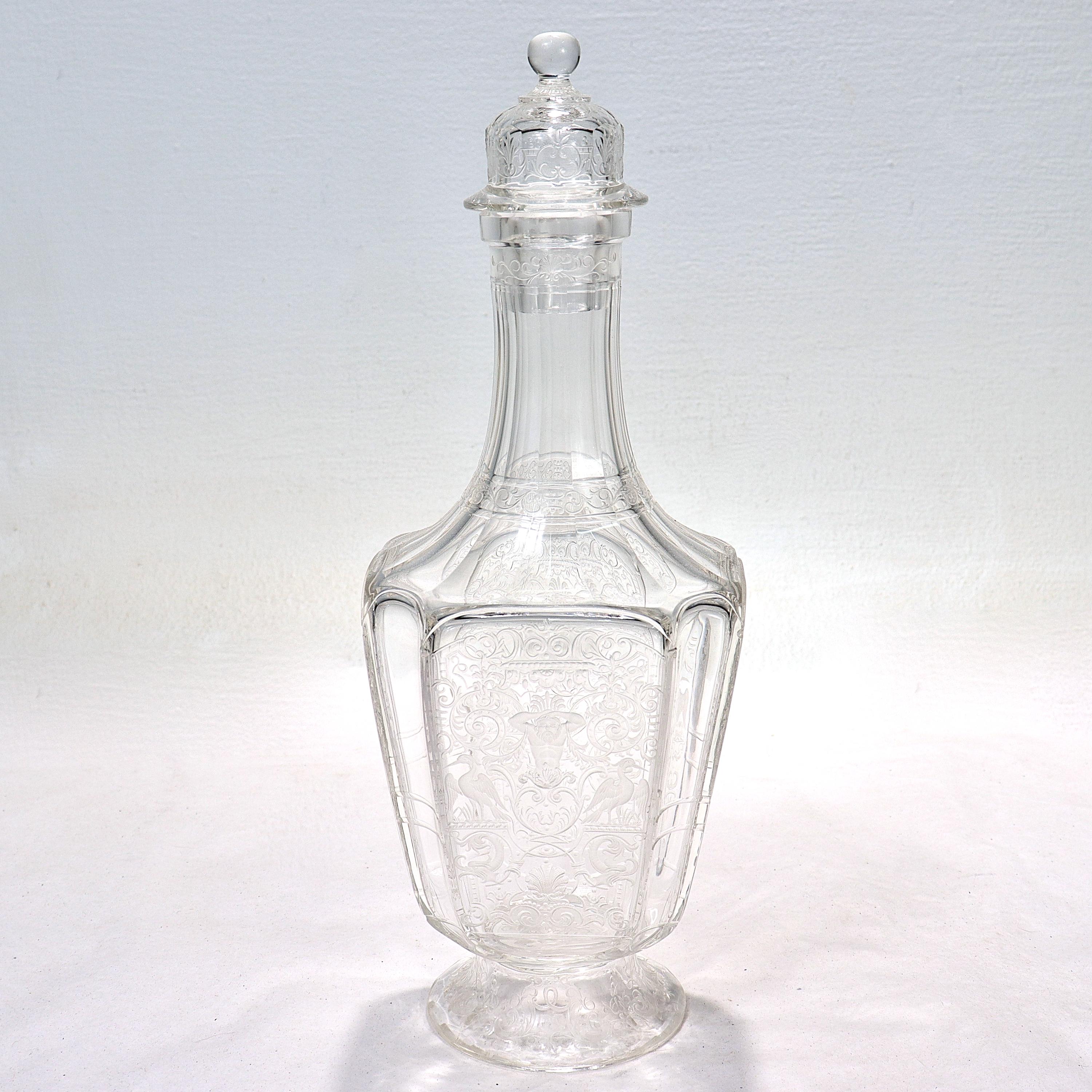 A fine antique cut glass decanter.

By Lobmeyr.

Decorated throughout with the 'Rock Crystal' Renaissance Revival pattern that Lobmeyr based on 16th Century rock crystal vessels in the Italian Ambraser collection. 

Simply a wonderful cut glass