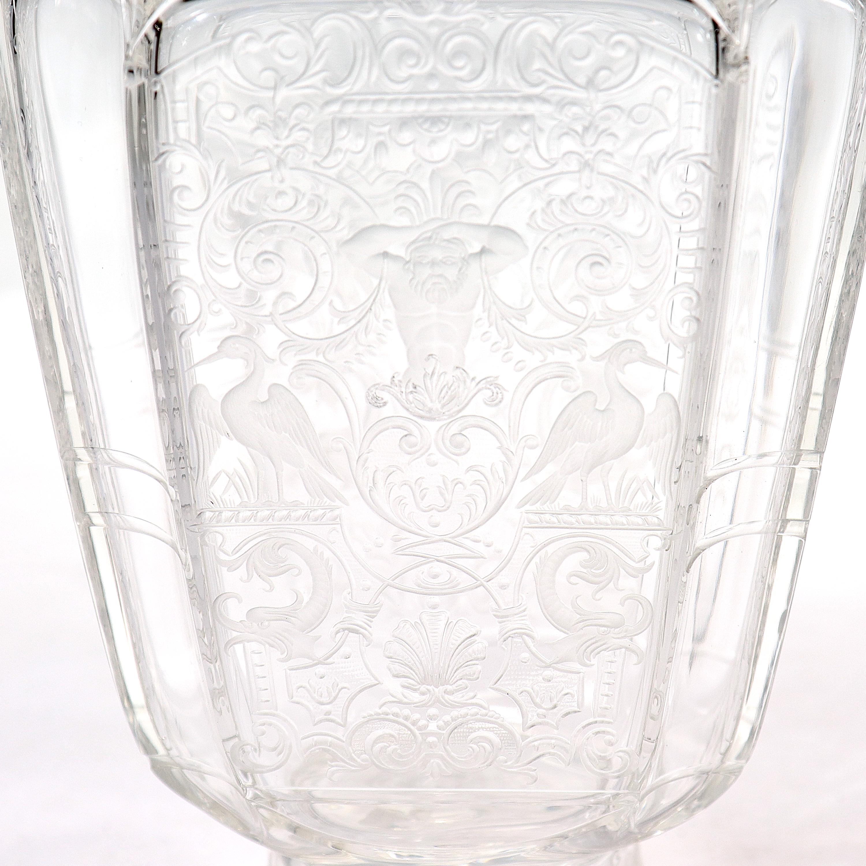 Renaissance Revival Antique Lobmeyr Austrian 'Rock Crystal' Etched & Engraved Cut Glass Decanter For Sale