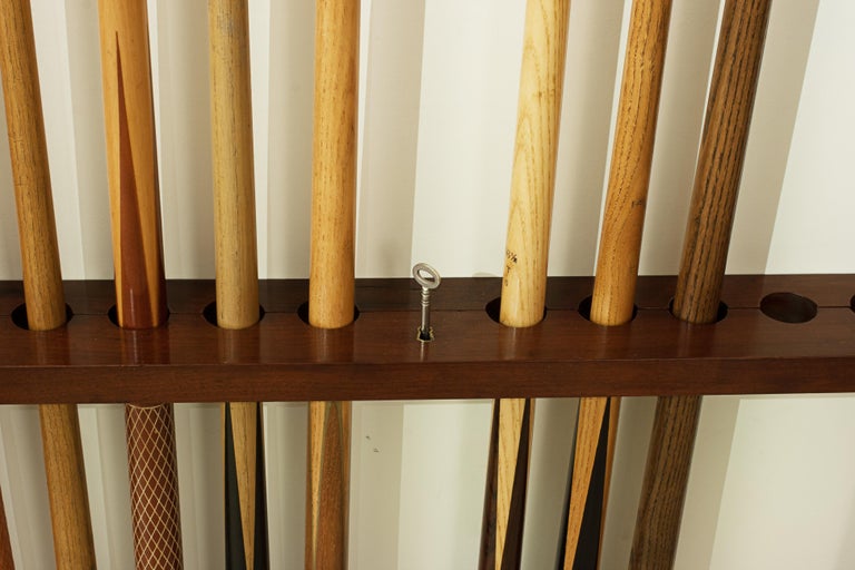Antique, Lockable Billiard, Snooker Cue Wall Rack at 1stDibs