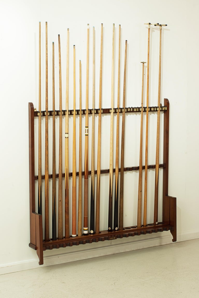 Antique, Lockable Billiard, Snooker Cue Wall Rack at 1stDibs