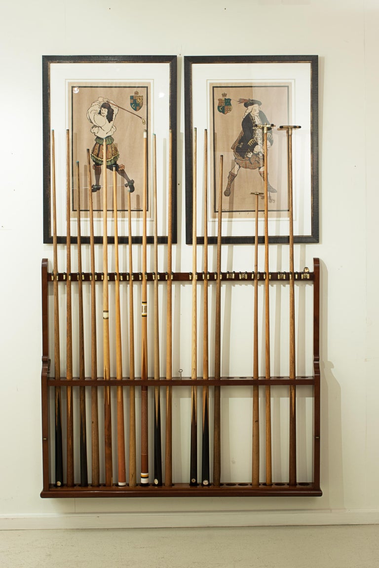 billiard cue wall rack on Antique Lockable Billiard Snooker Cue Wall Rack At 1stdibs