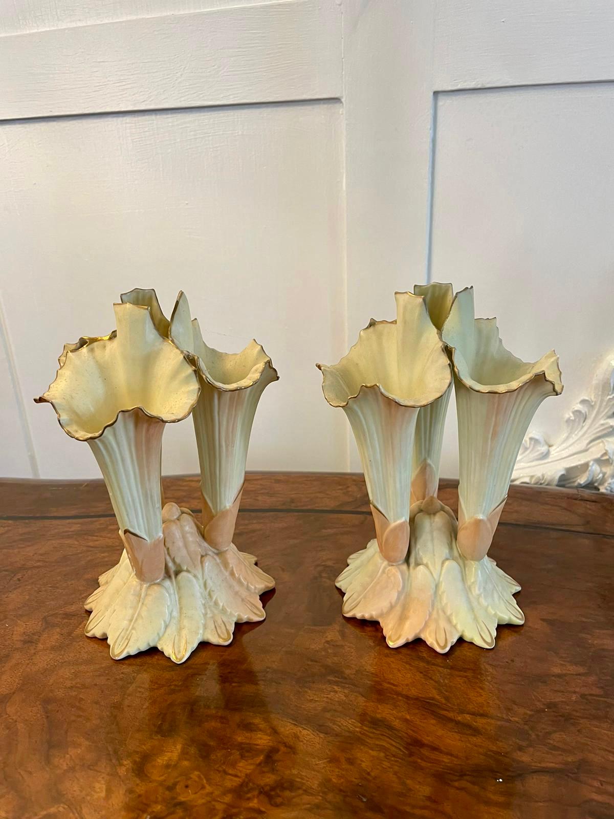 Early 20th Century Antique Locke & Co. Porcelain Blush Ivory Spill Vases For Sale