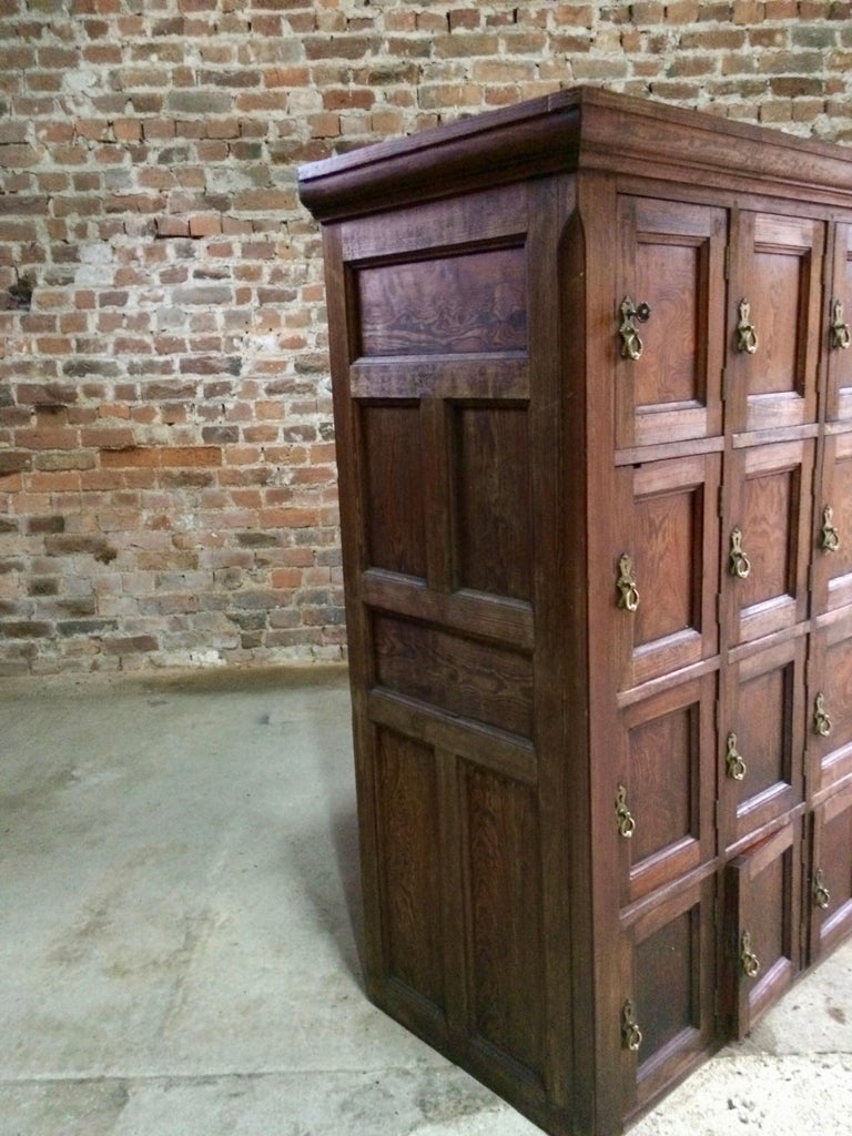 Antique Lockers Pitch Pine 40Door Industrial Loft Style, French, 19th