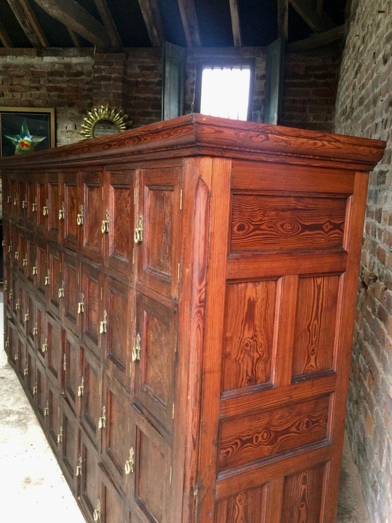 Antique Lockers Pitch Pine 40Door Industrial Loft Style, French, 19th