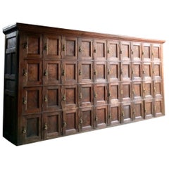 Antique Lockers Pitch Pine 40-Door Industrial Loft Style, French, 19th Century