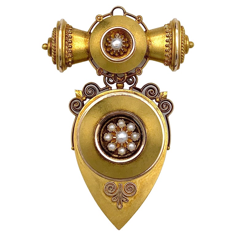 Antique Greek Revival Articulated Locket Brooch Penendant 18 Karat Gold ...