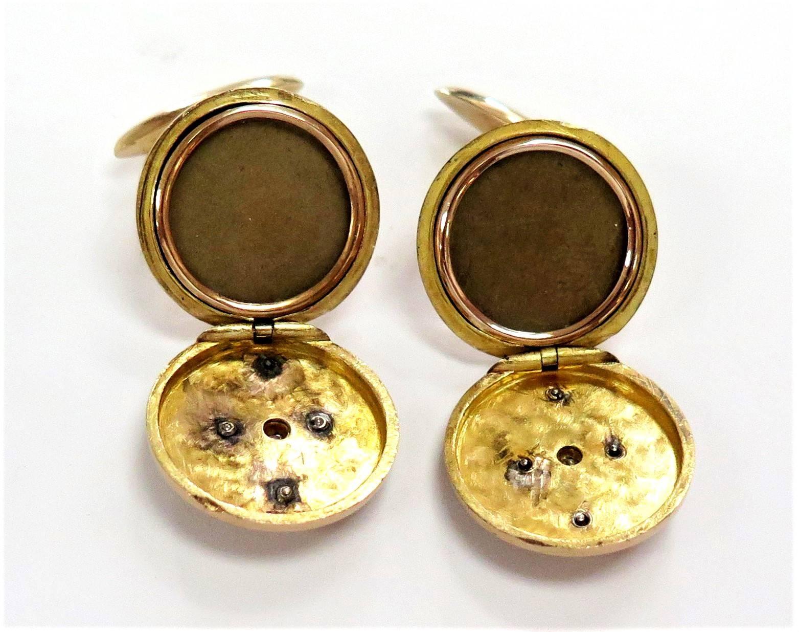 Men's Antique Locket Cufflinks, 14 Karat Rose Gold