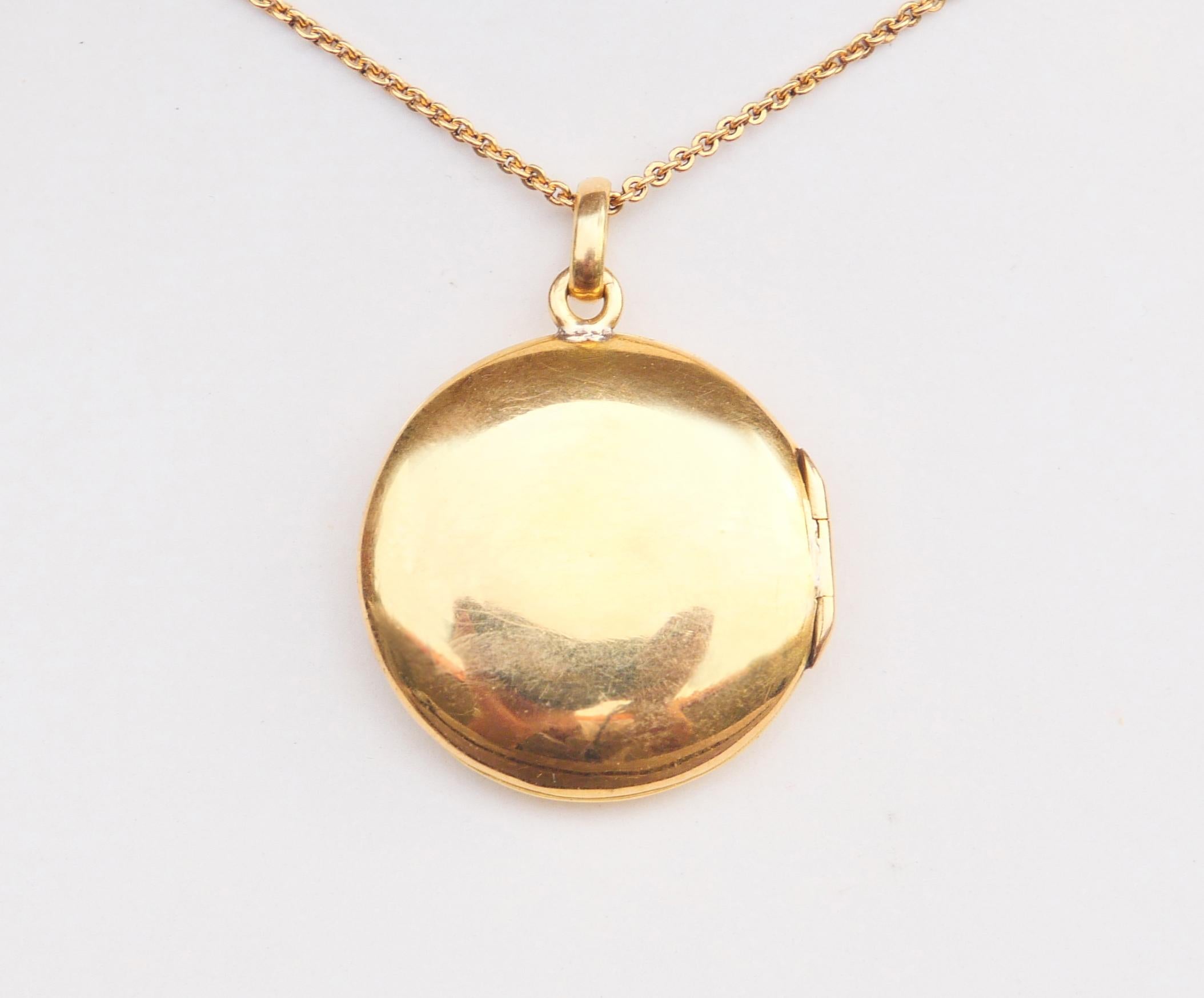 Antiker Medaillon-Anhänger  Floral Emaille massiv 18K Gelbgold / 10gr im Angebot 6