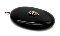 Antique Locket Pendant Sentimental Jewellery Pansy Onyx Silver Natural Pearls