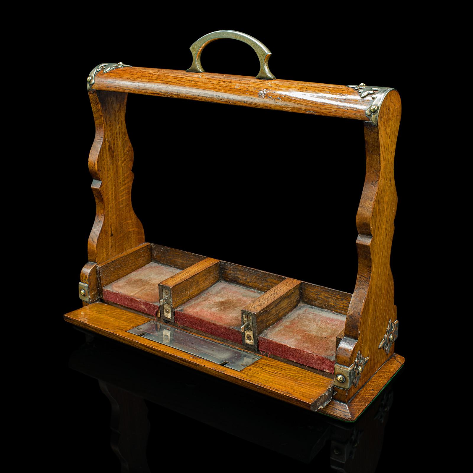 Antique Locking Tantalus, English, Oak, Glass, Decanter Case, Edwardian, C.1910 3