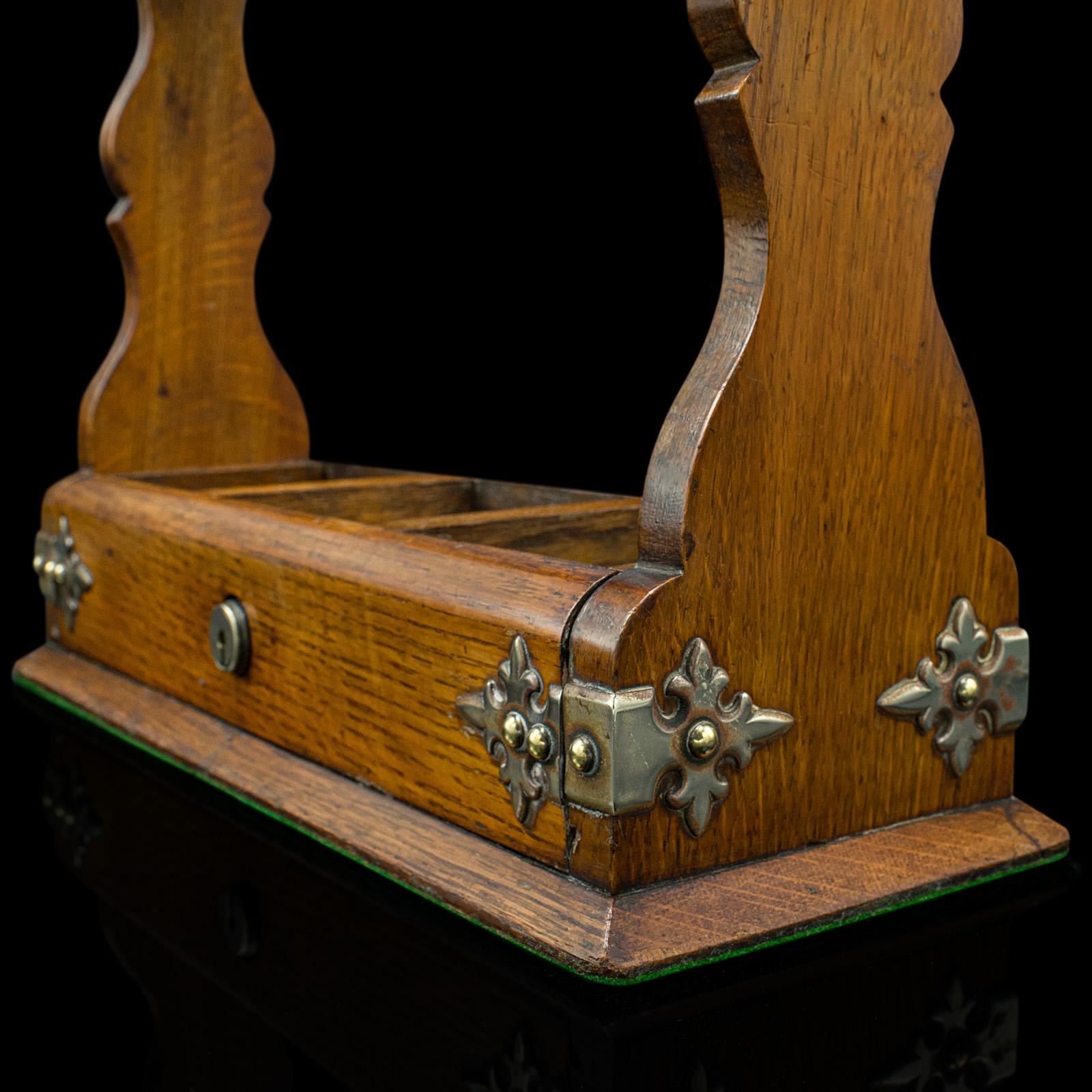 Antique Locking Tantalus, English, Oak, Glass, Decanter Case, Edwardian, C.1910 4