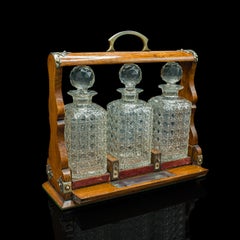 Antike Tantalus-Verschlussschließe Tantalus, englisch, Eiche, Glas, Dekantergehäuse, edwardianisch, um 1910