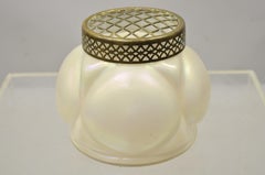 Antique Loetz Art Glass Iridescent Flower Vase Arranger Brass Lid Potpourri Jar