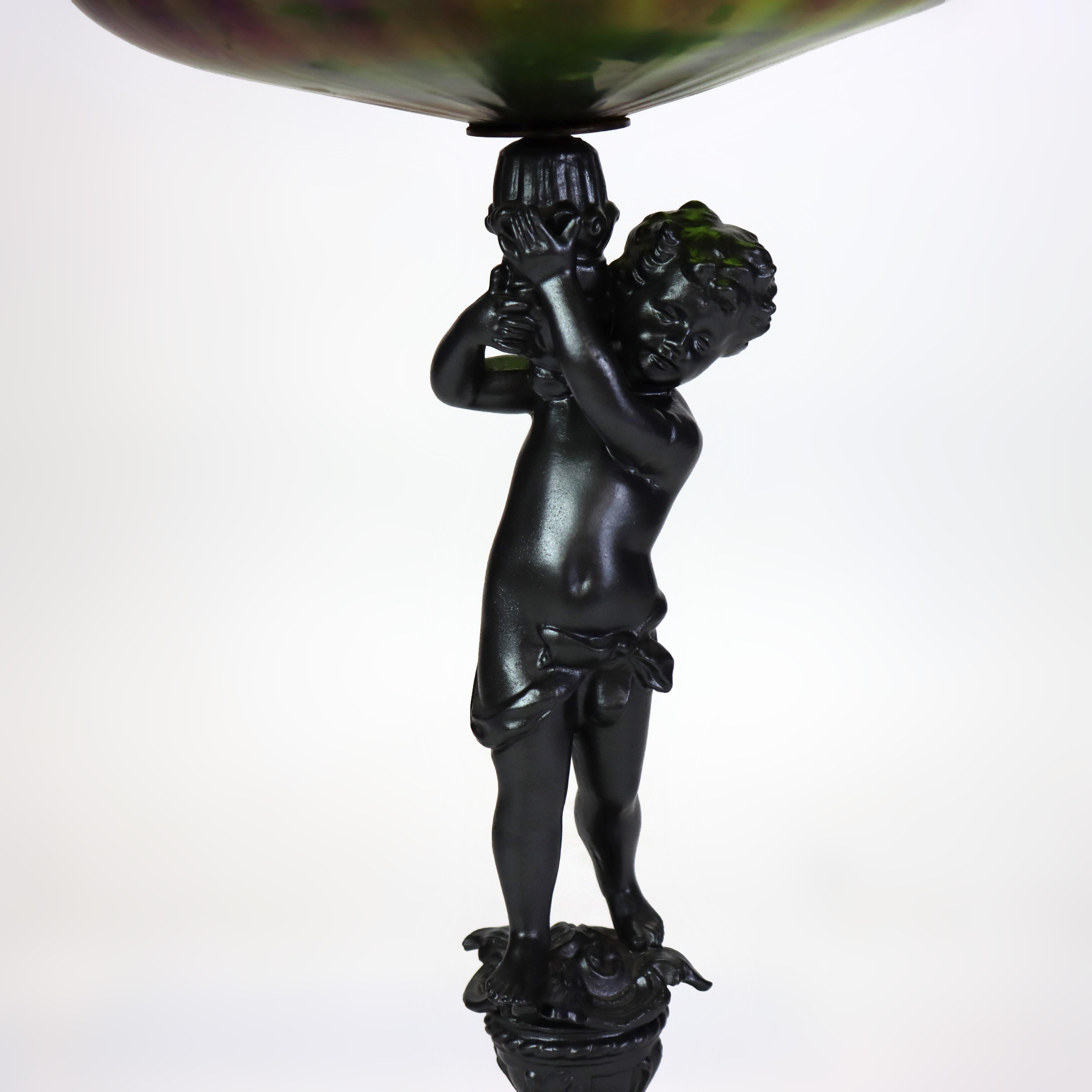 Antica composta Loetz Art Nouveau con ciotola in vetro artistico verde iridescente C1890 (16 1/2