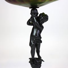 Antique Loetz Art Nouveau Compote With Iridescent Green Glass Bowl c1890