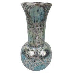 Antique Loetz Art Nouveau Iridescent Silver Overlay Vase