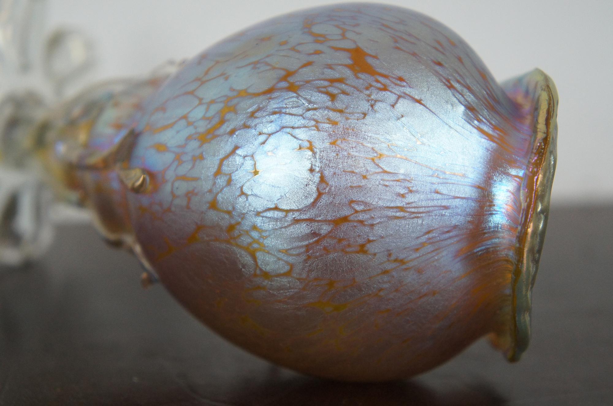 Antique Loetz Candia Papillion Iridescent Glass Seashell Bud Vase Art Nouveau 7