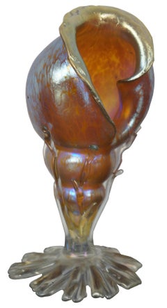 Antique Loetz Candia Papillion Iridescent Glass Seashell Bud Vase Art Nouveau