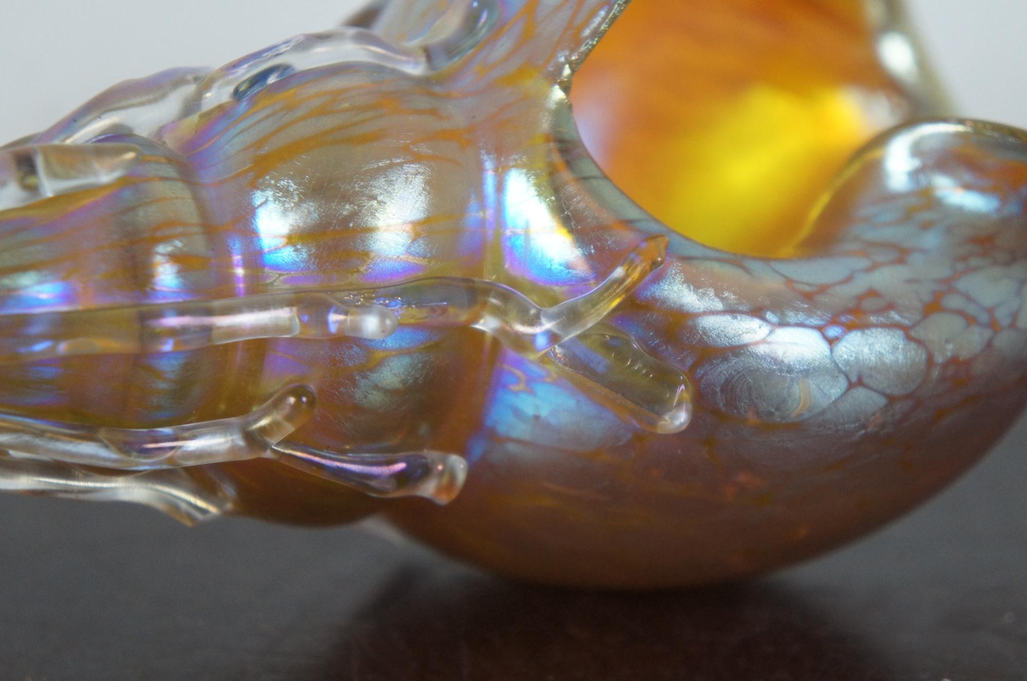 Antique Loetz Candia Papillion Iridescent Glass Seashell Bud Vase Art Nouveau 3
