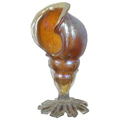 Antique Loetz Candia Papillion Iridescent Glass Seashell Bud Vase Art Nouveau