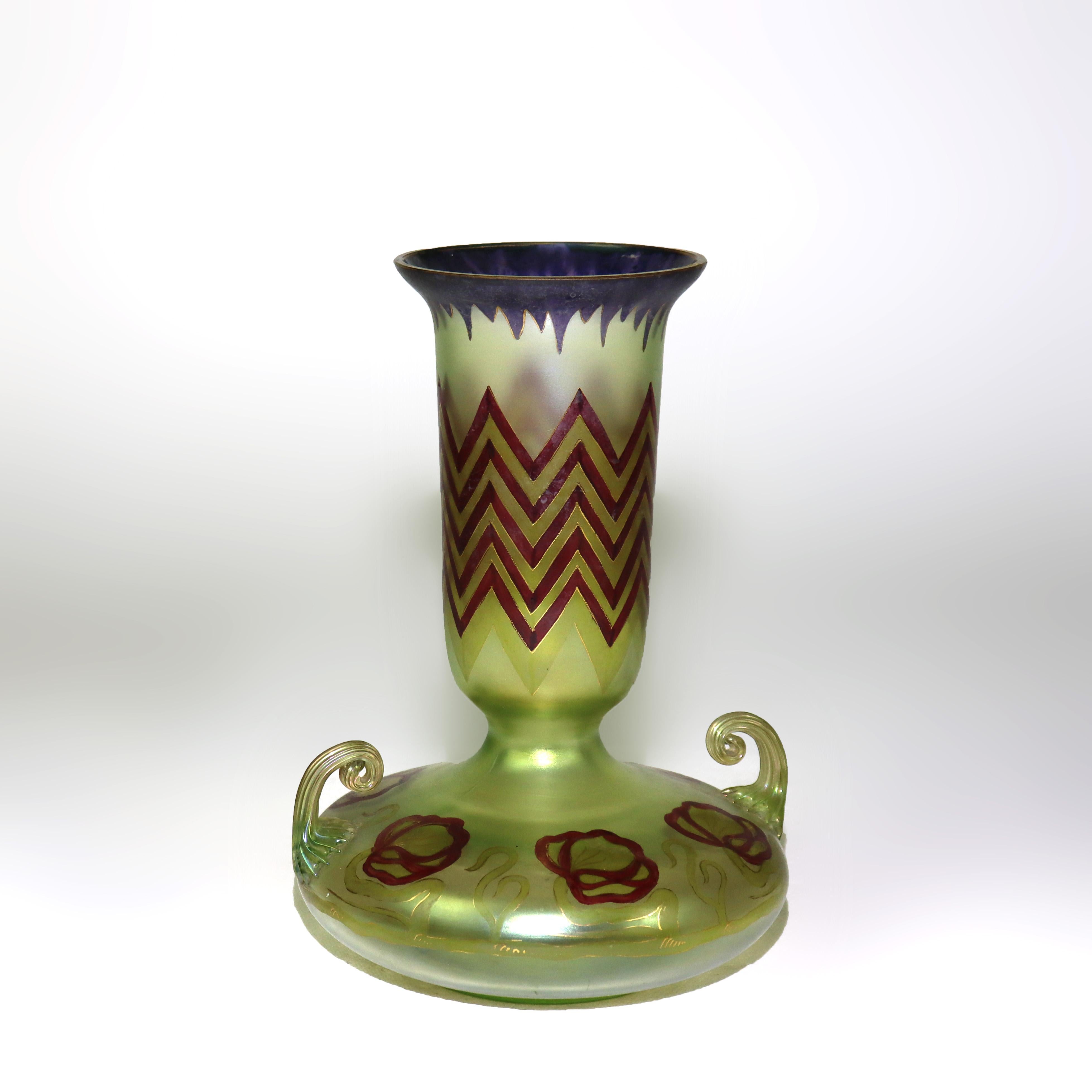 Vase ancien en verre d'art polychrome néo-égyptien Loetz non signé C1930 Bon état - En vente à Big Flats, NY