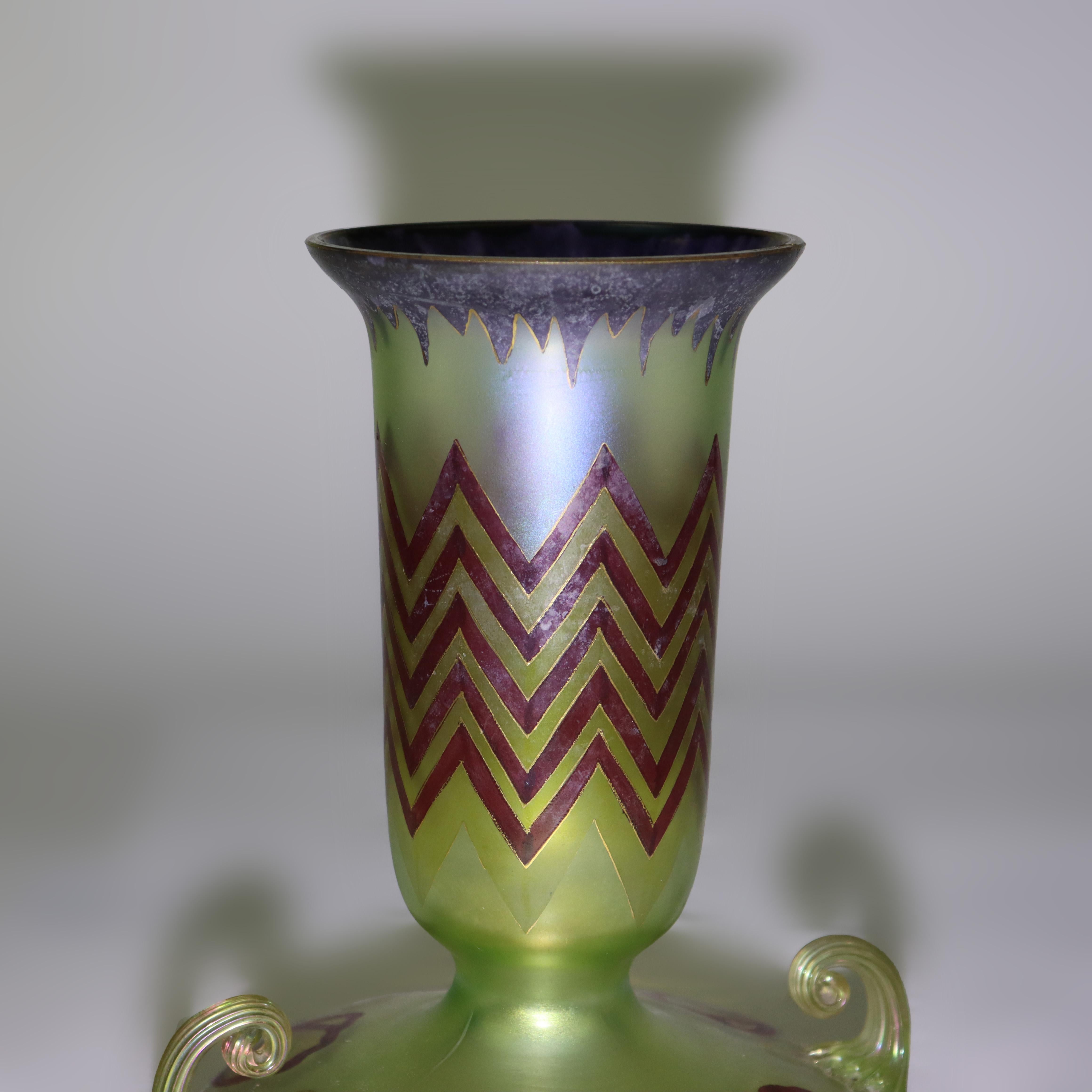 Verre d'art Vase ancien en verre d'art polychrome néo-égyptien Loetz non signé C1930 en vente
