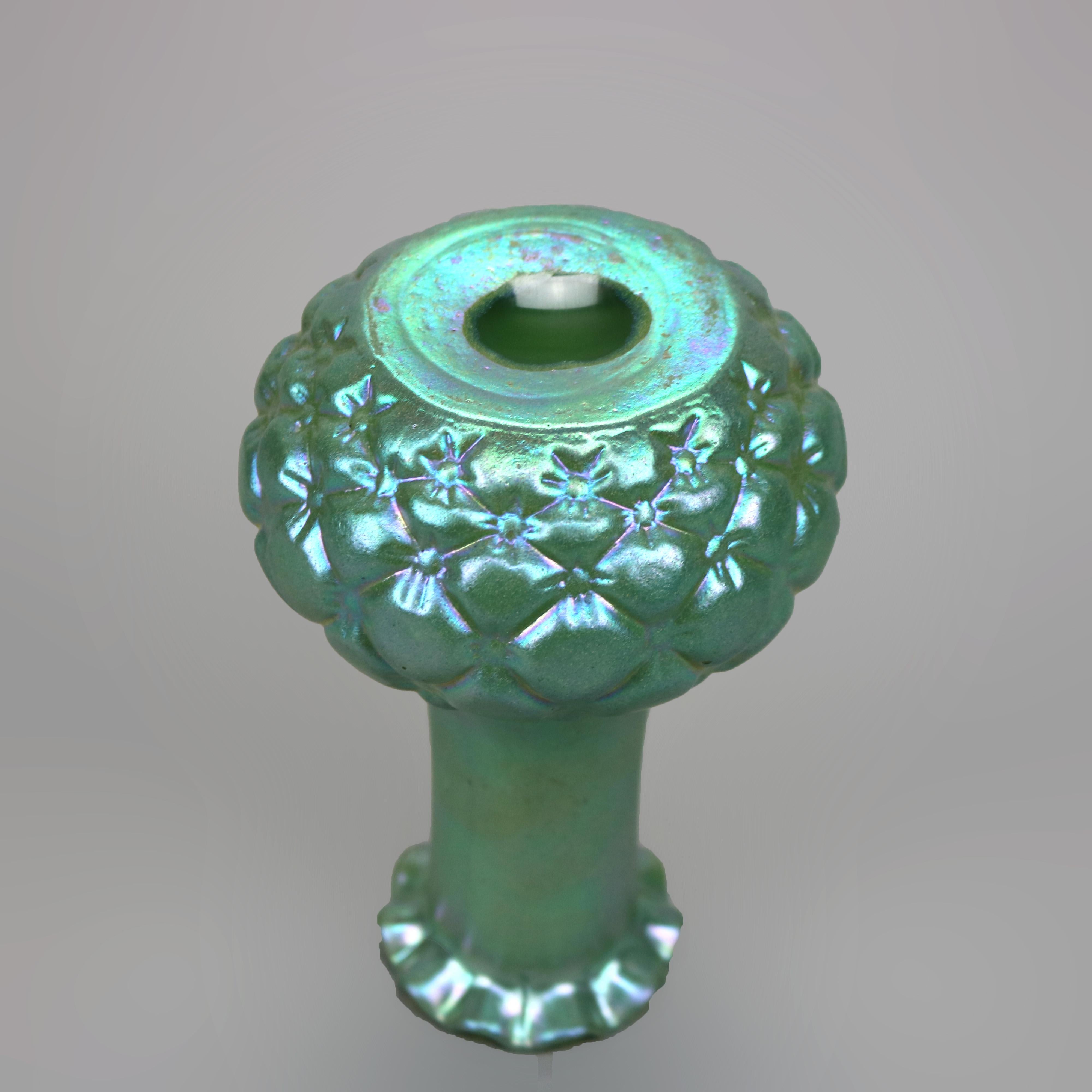 Antique Loetz Green Squash Bottom Art Glass Vase circa 1930 5