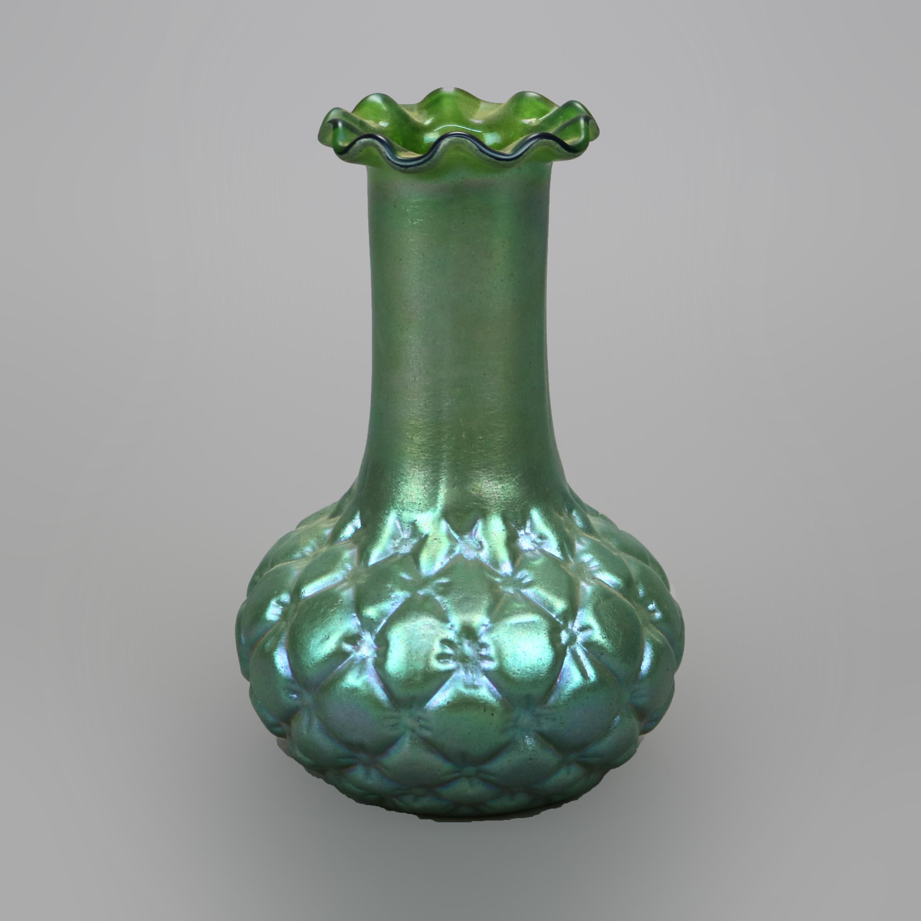 Czech Antique Loetz Green Squash Bottom Art Glass Vase circa 1930