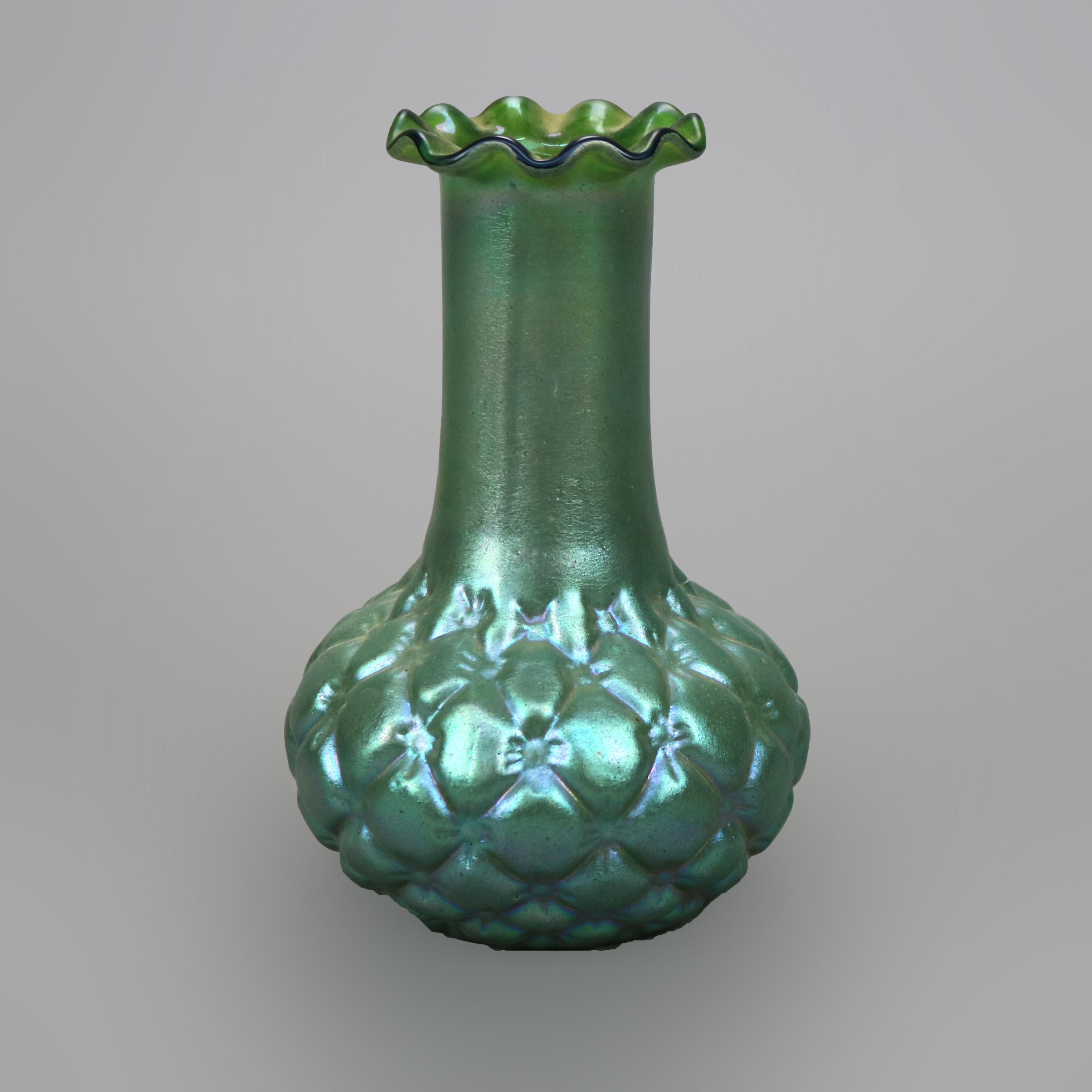 Antique Loetz Green Squash Bottom Art Glass Vase circa 1930 In Good Condition In Big Flats, NY