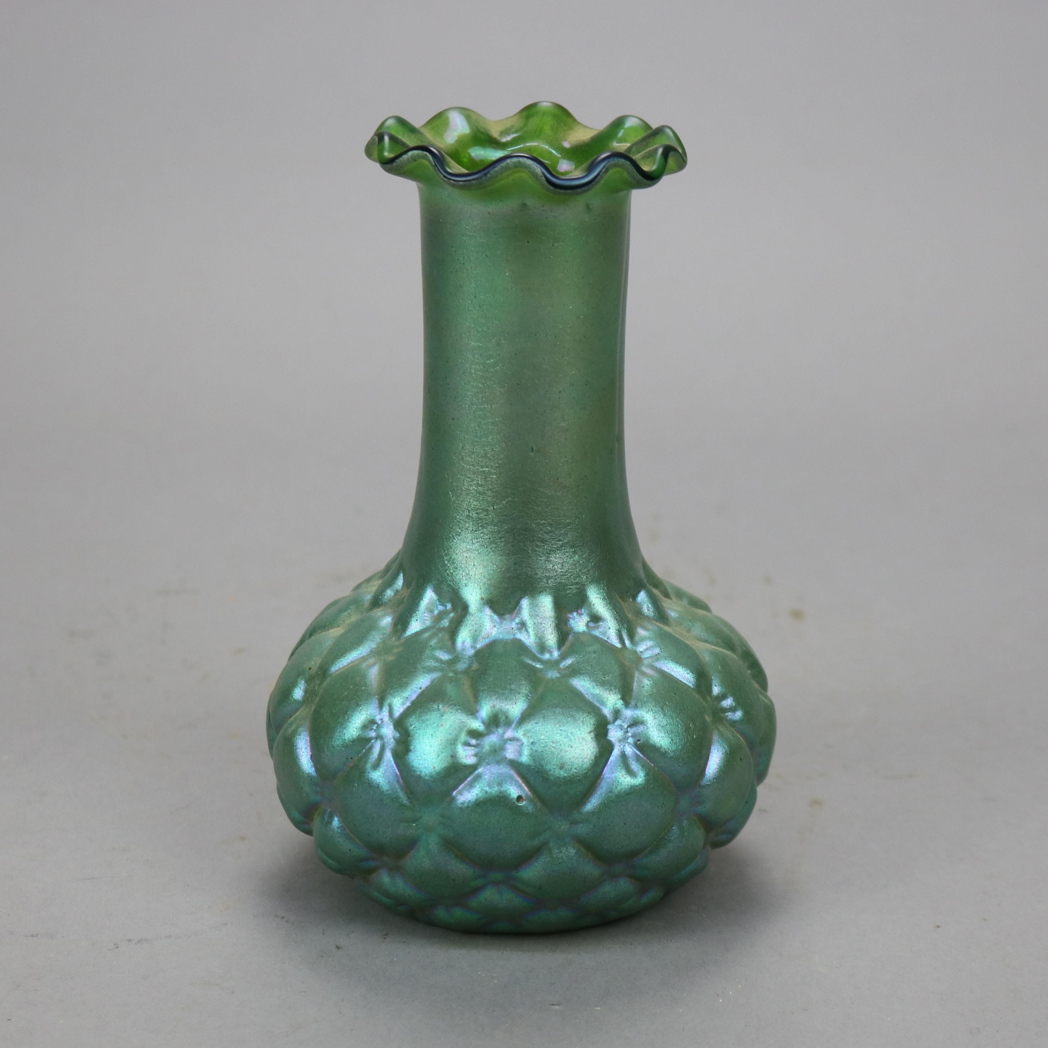 20th Century Antique Loetz Green Squash Bottom Art Glass Vase circa 1930