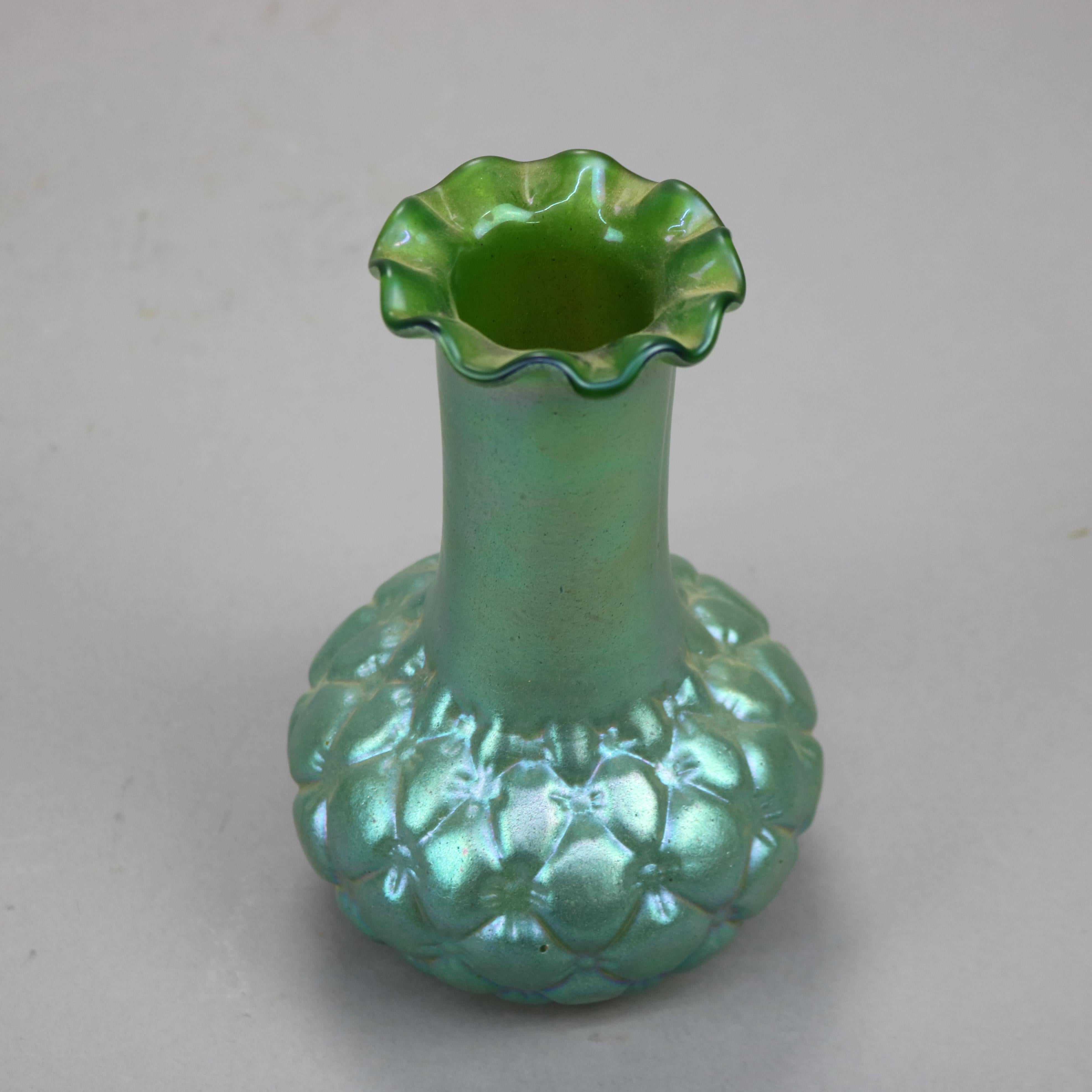 Antique Loetz Green Squash Bottom Art Glass Vase circa 1930 1