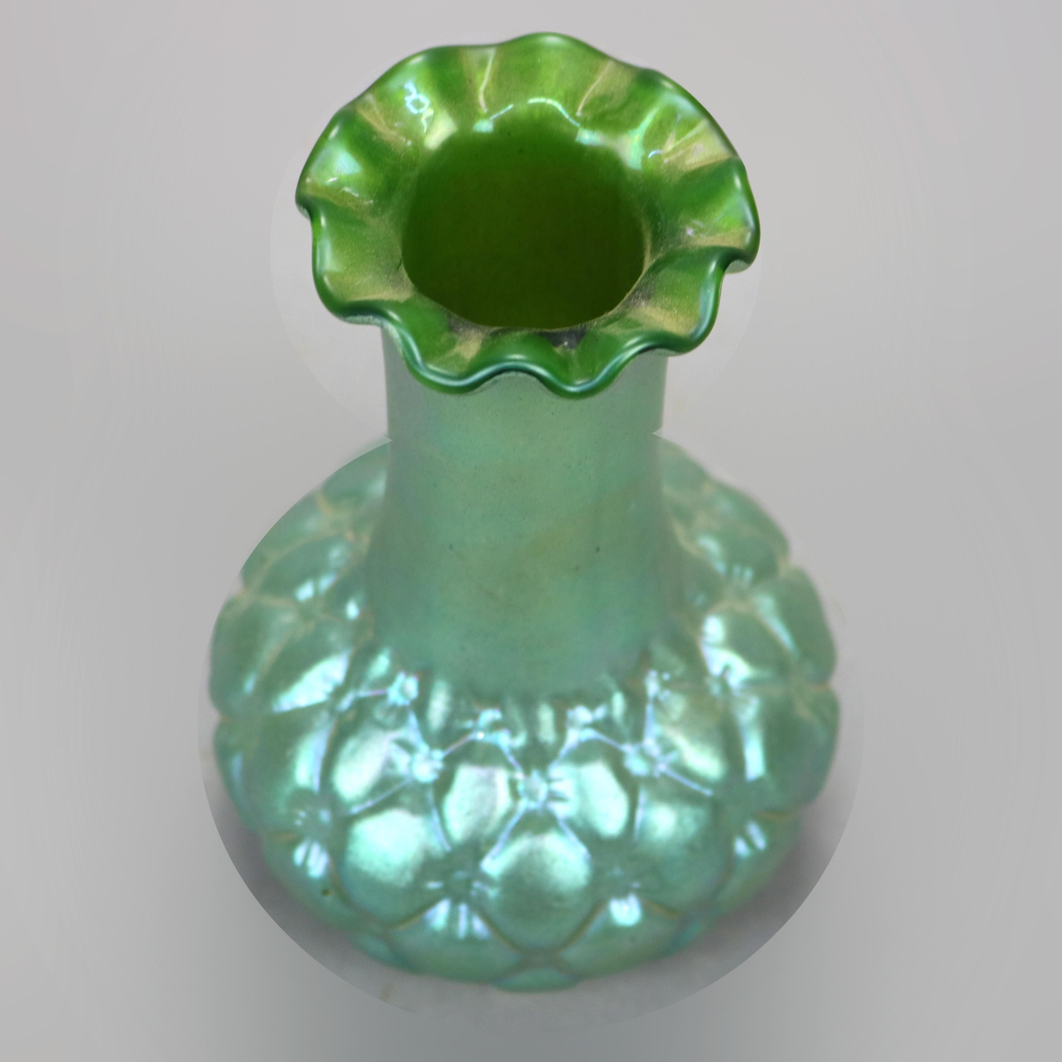 Antique Loetz Green Squash Bottom Art Glass Vase circa 1930 3