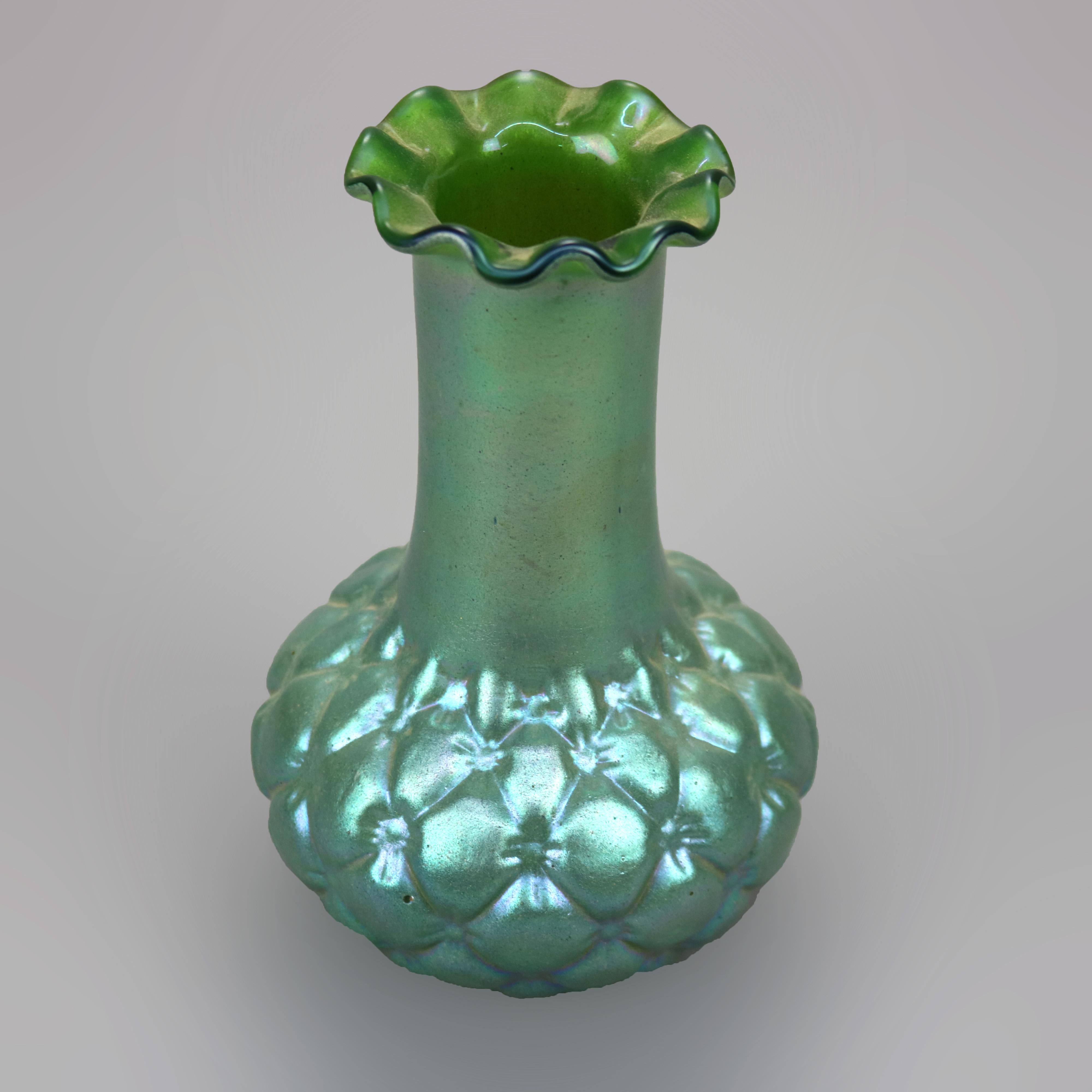 Antique Loetz Green Squash Bottom Art Glass Vase circa 1930 4