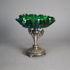Antique Loetz School Art Glass & Silver Plate Compote C1890
